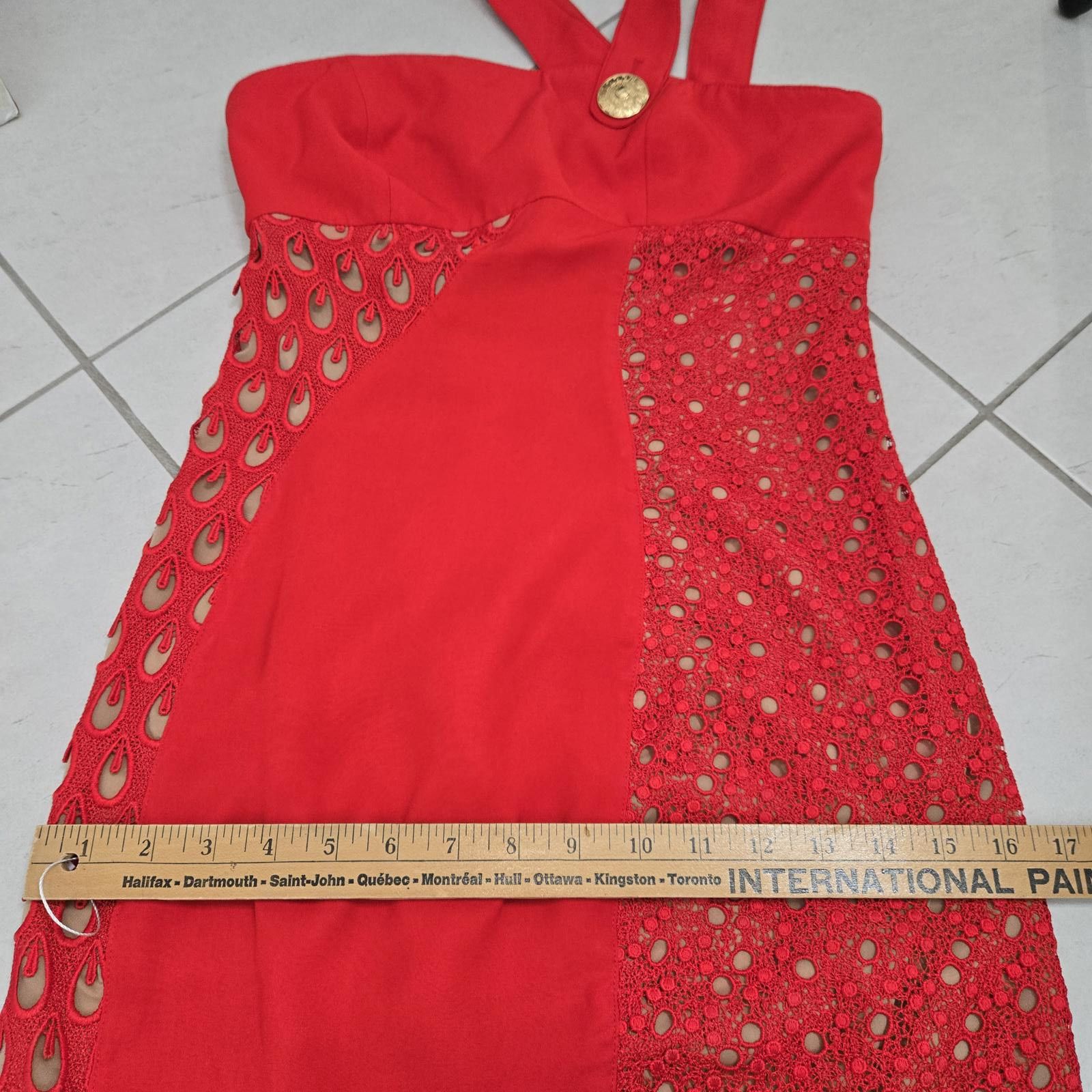 Other Versace for H&M Dress Red Silk Cocktail Mini Fitted Eyelet Size M / US 6-8 / IT 42-44 - 7 Thumbnail