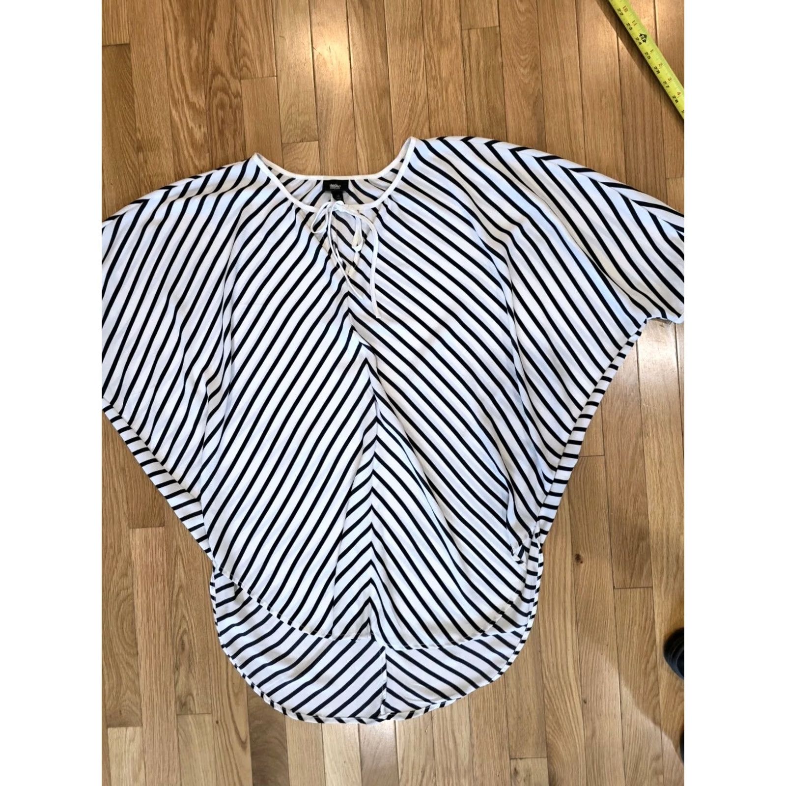 Mossimo Mossimo Large Black and White Striped Poncho Swim Cover Up Women L White Striped Beach Cover Up Size ONE SIZE - 2 Thumbnail
