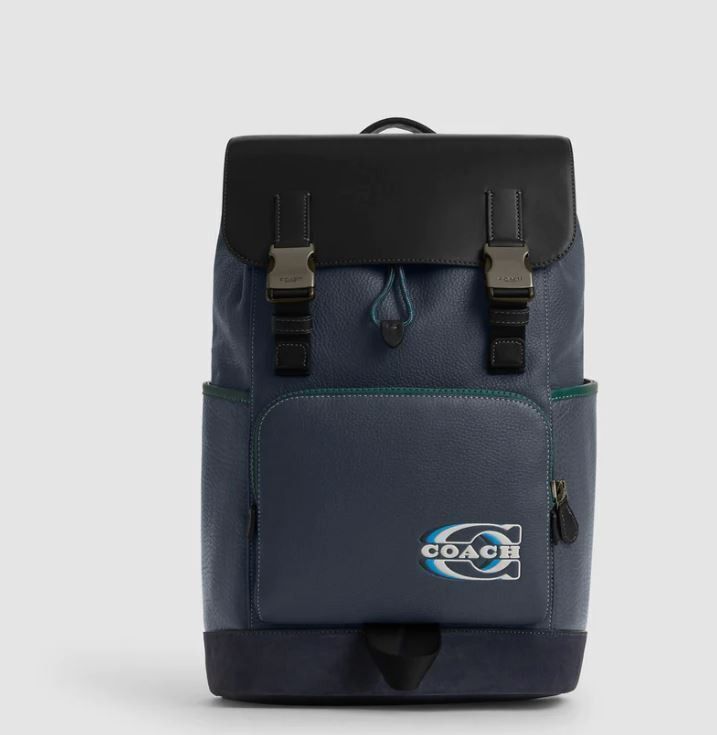 image of Coach Track Backpack In Color Block Signature Canvas, Men's