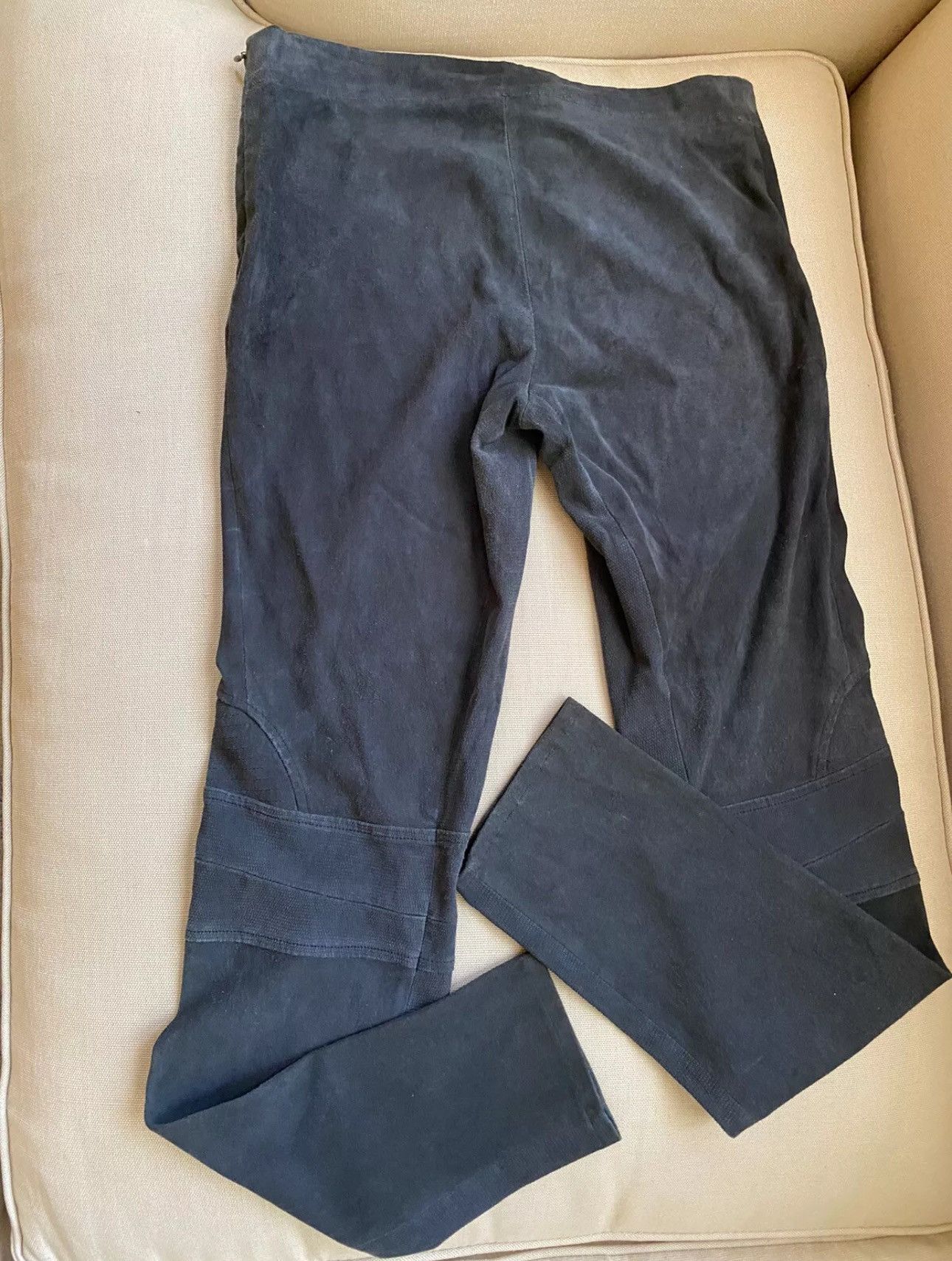 THE ROW SIZE LARGE SUEDE MOTO LEGGINGS METAL GREY