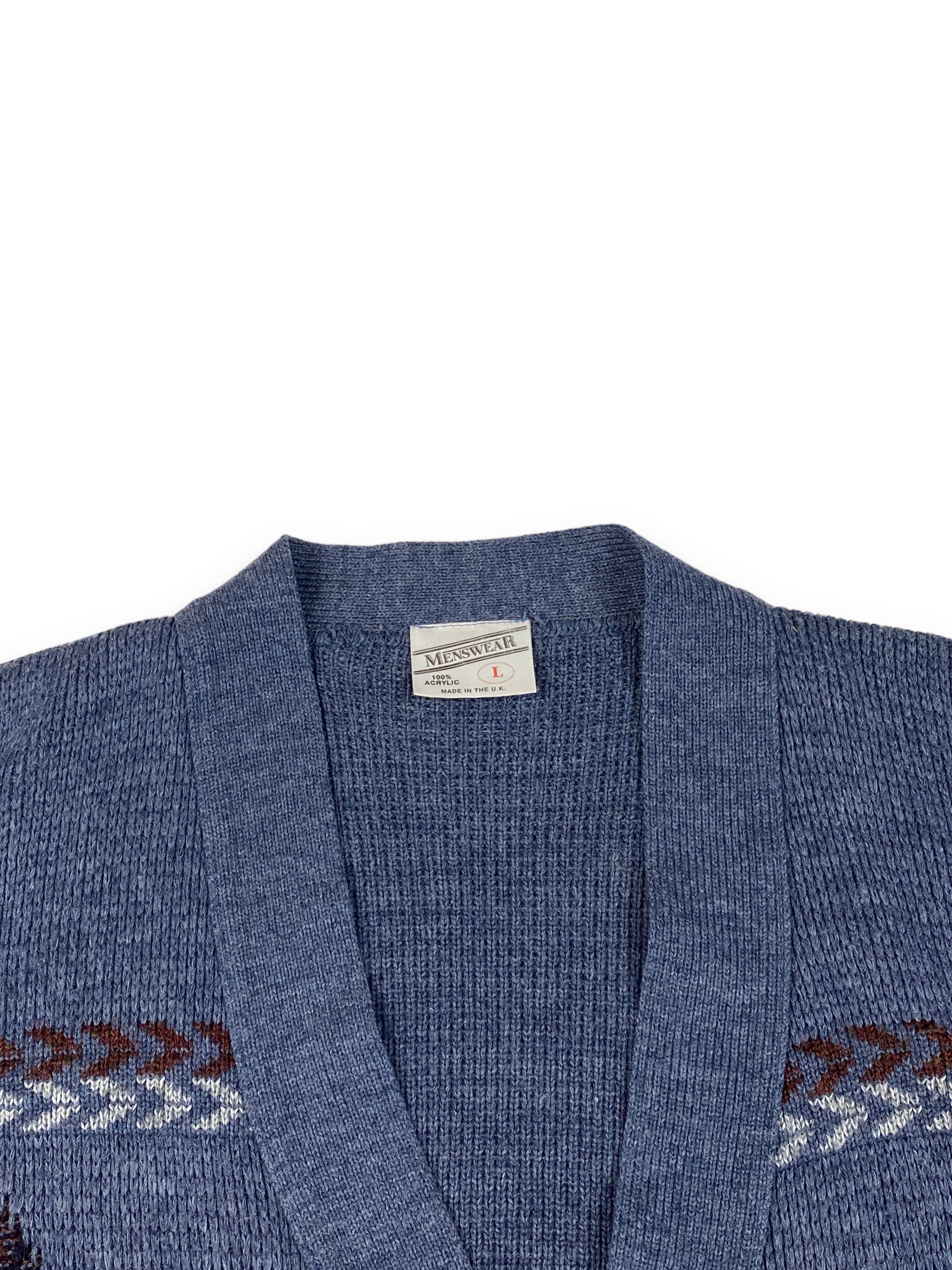 Vintage Vintage MENSWEAR Crazy Print Navy Cardigan M690 Size US XL / EU 56 / 4 - 6 Thumbnail