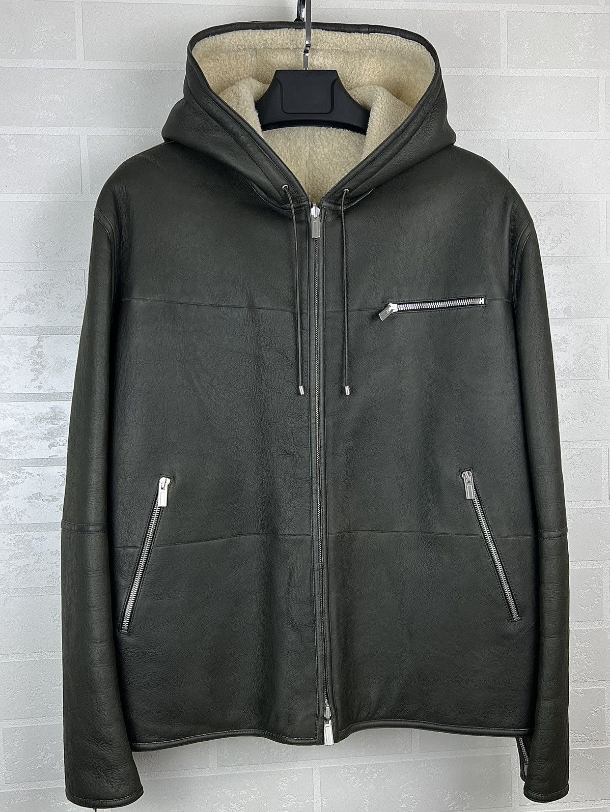 HERMES Jacket Leather Reversible Lambskin Sheepskin Men's