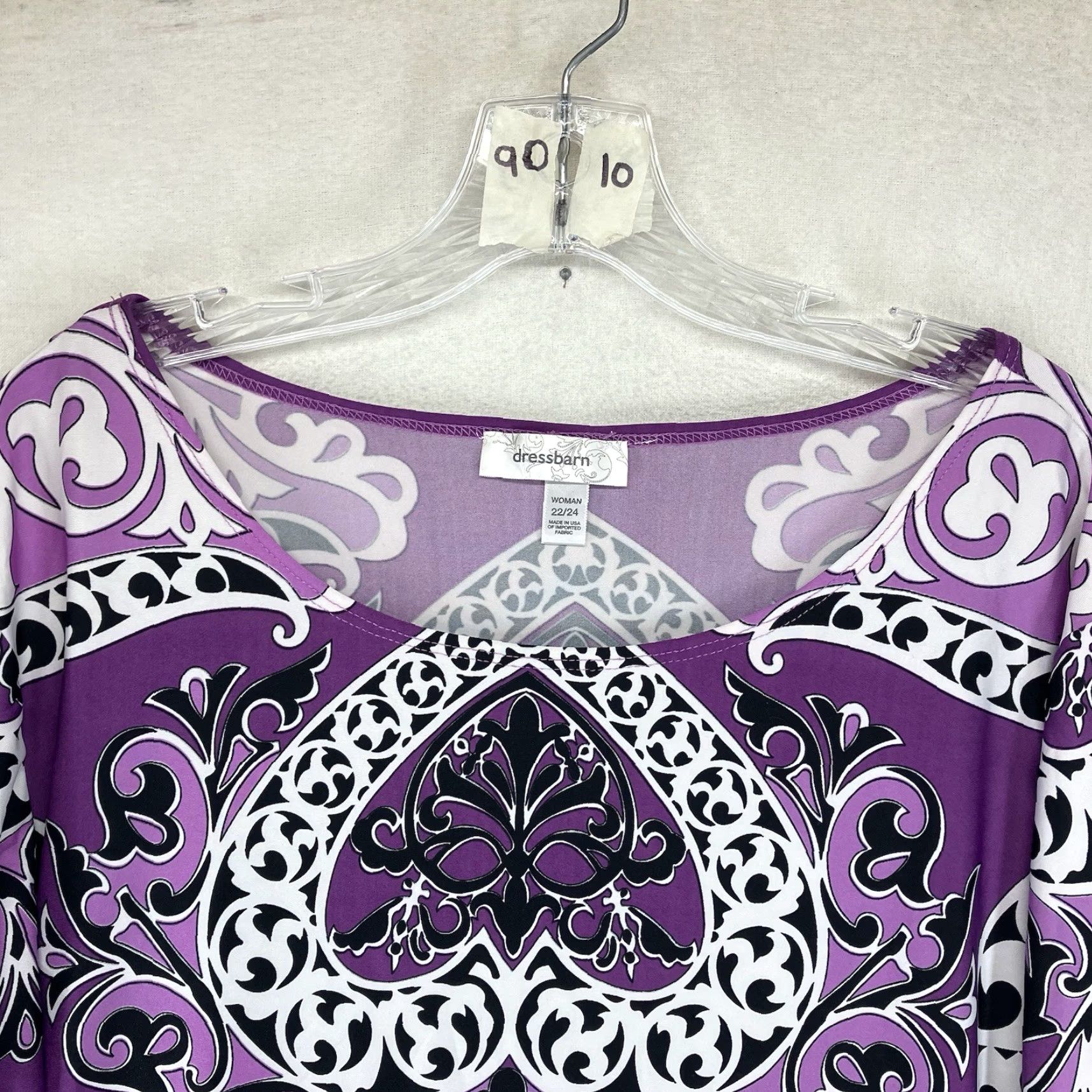 Vintage Dressbarn Purple Blouse Women's Top 22/24 3/4 Sleeve Round Neck Geometric Print Lightweight Stretch Casual Vintage 70s 90s Hippe Retro Size 3XL / US 20-22 - 4 Thumbnail