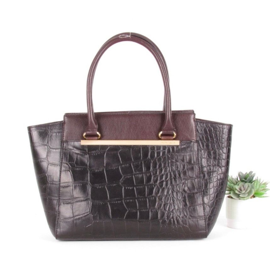 Other Antonio Melani Raisin/Black Croc Embossed Leather Bag Size ONE SIZE - 1 Thumbnail