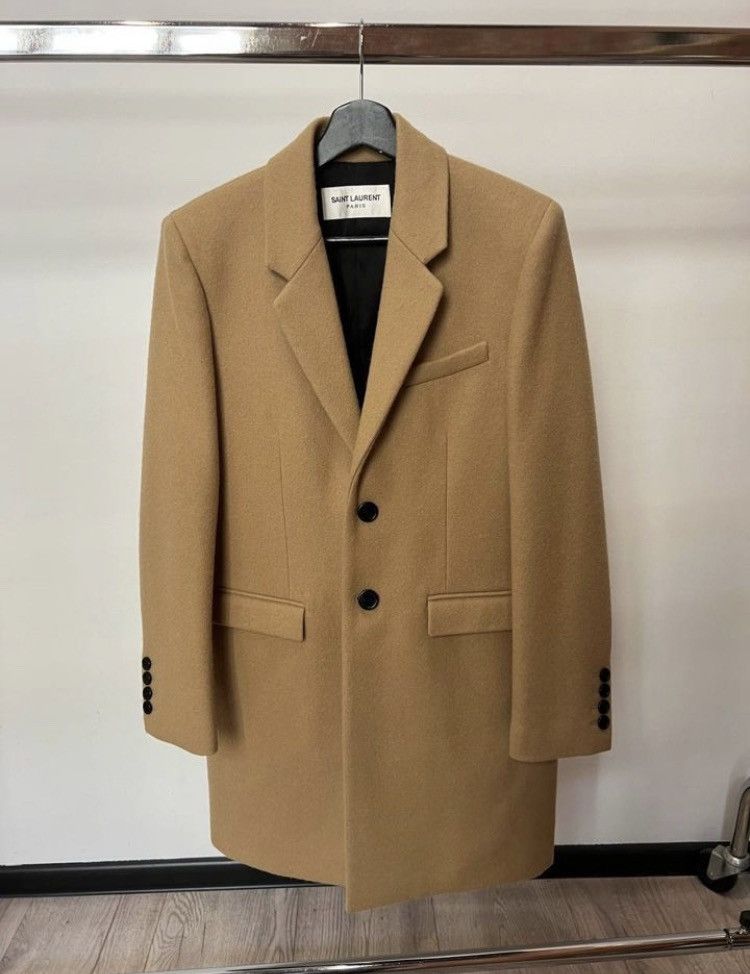 Image of Saint Laurent Paris Wool Cozy Classic Heavy Coat Beige, Men's (Size Small)