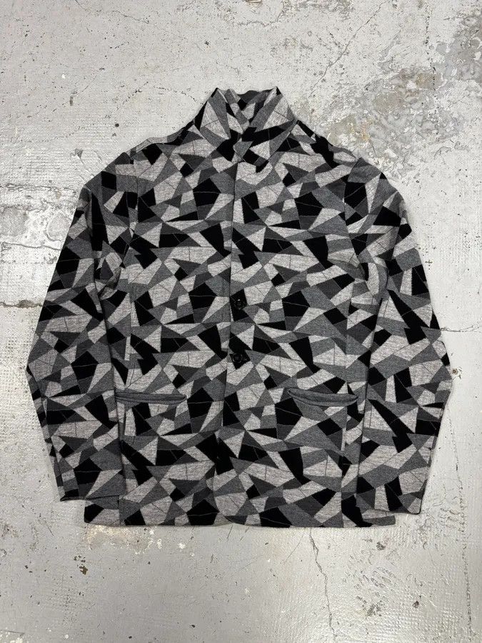 Emporio Armani 2010s Emporio Armani Geometrical Grey & Black Wool Blazer Jacket Size 44R - 1 Thumbnail