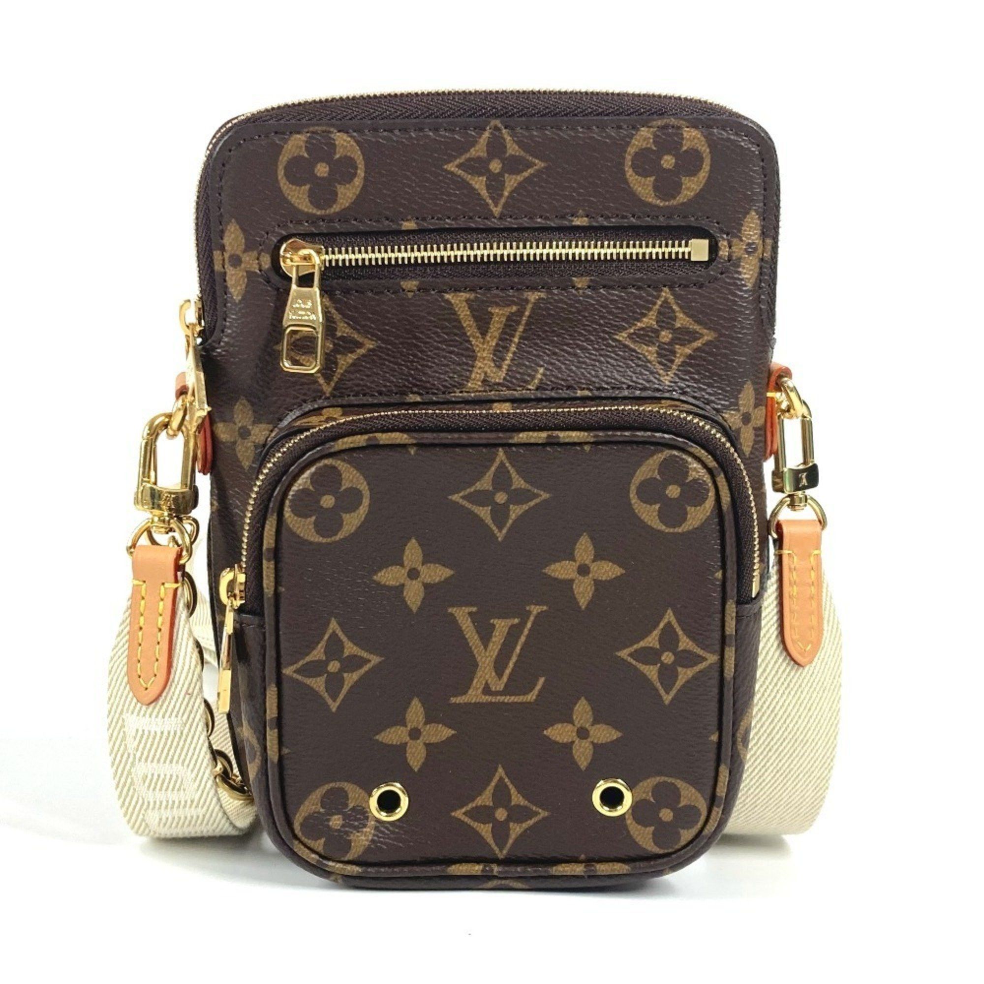 Louis Vuitton M80746 Monogram Utility Crossbody Pochette Chain Bag Handbag Shoulder Canvas Men's Women's Brown Like New