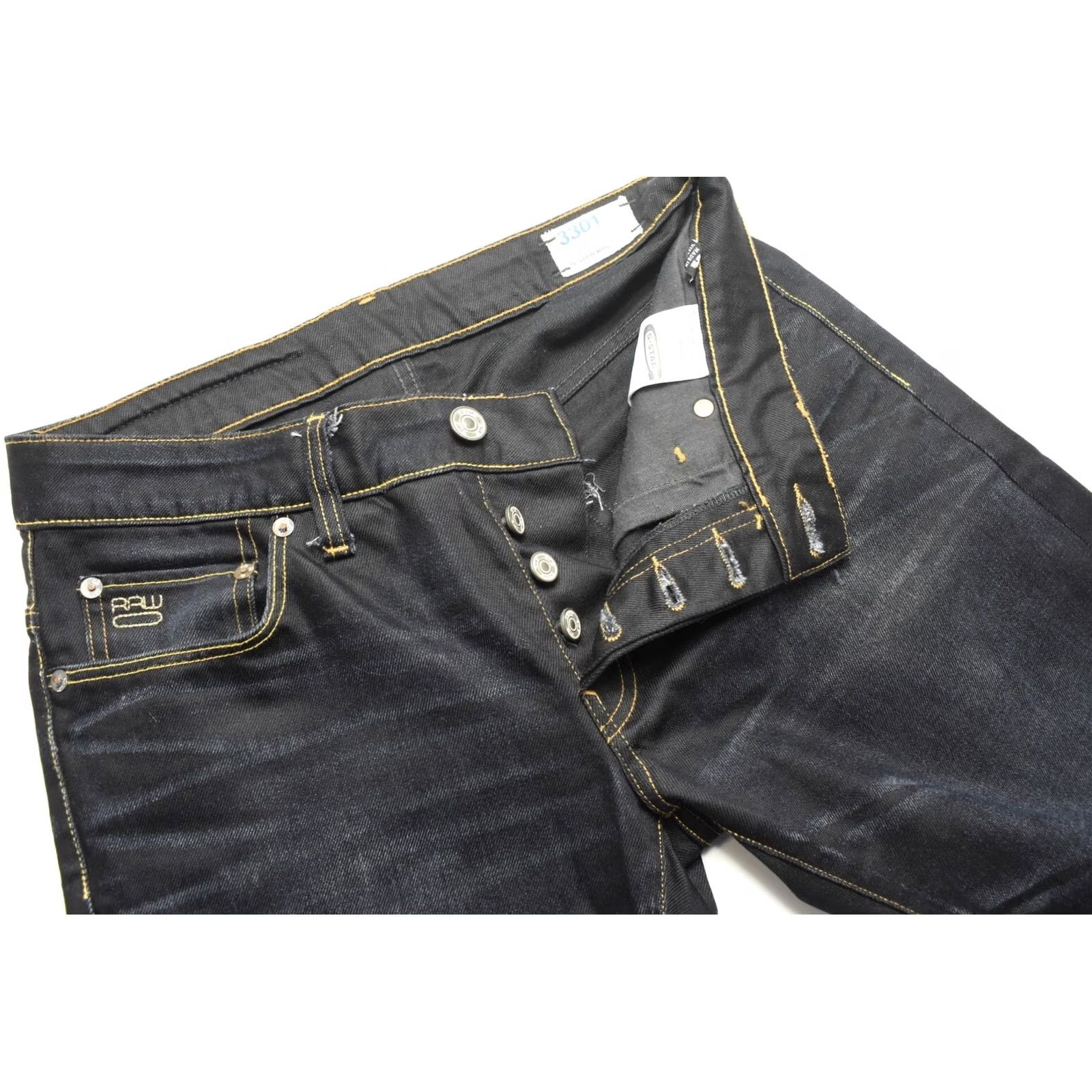 G-Star G-STAR 3301 Low Tapered Jeans W30/L32 Faded Whiskers Button Fly Men's Size US 30 / EU 46 - 4 Thumbnail