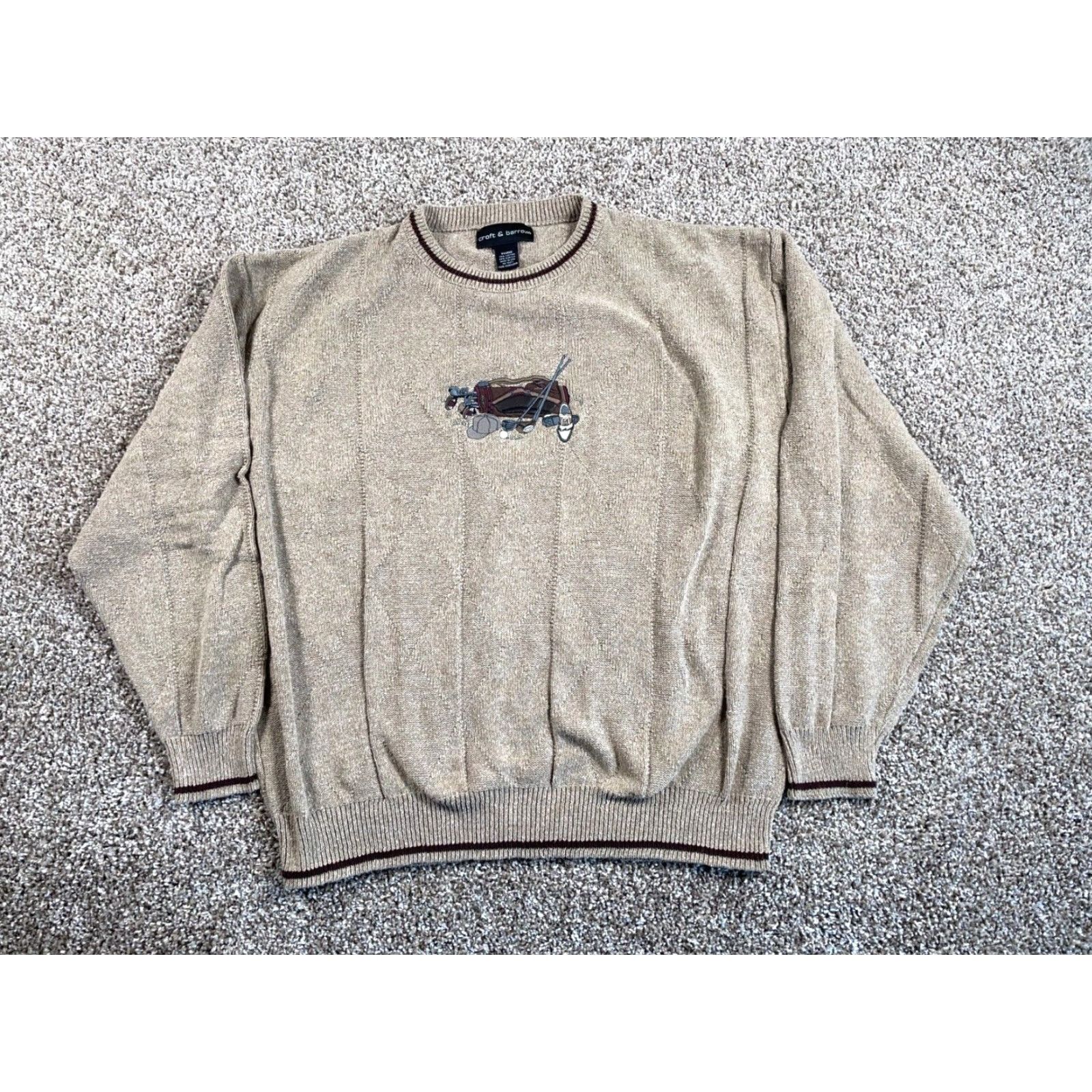 Vintage VINTAGE Golf Sweater Shirt Adult XL Beige Embroidered Front | Croft & Barrow USA Made Heavyweight Knit Pullover Mens Size US XL / EU 56 / 4 - 2 Thumbnail