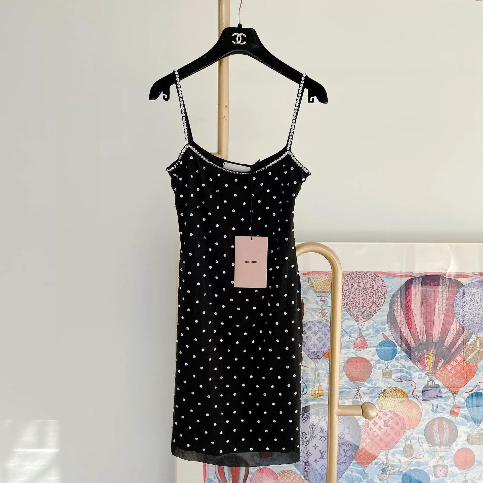 Miu Miu MIU MIU Black Crystal Cami Dress 44 Size M / US 6-8 / IT 42-44 - 1 Thumbnail