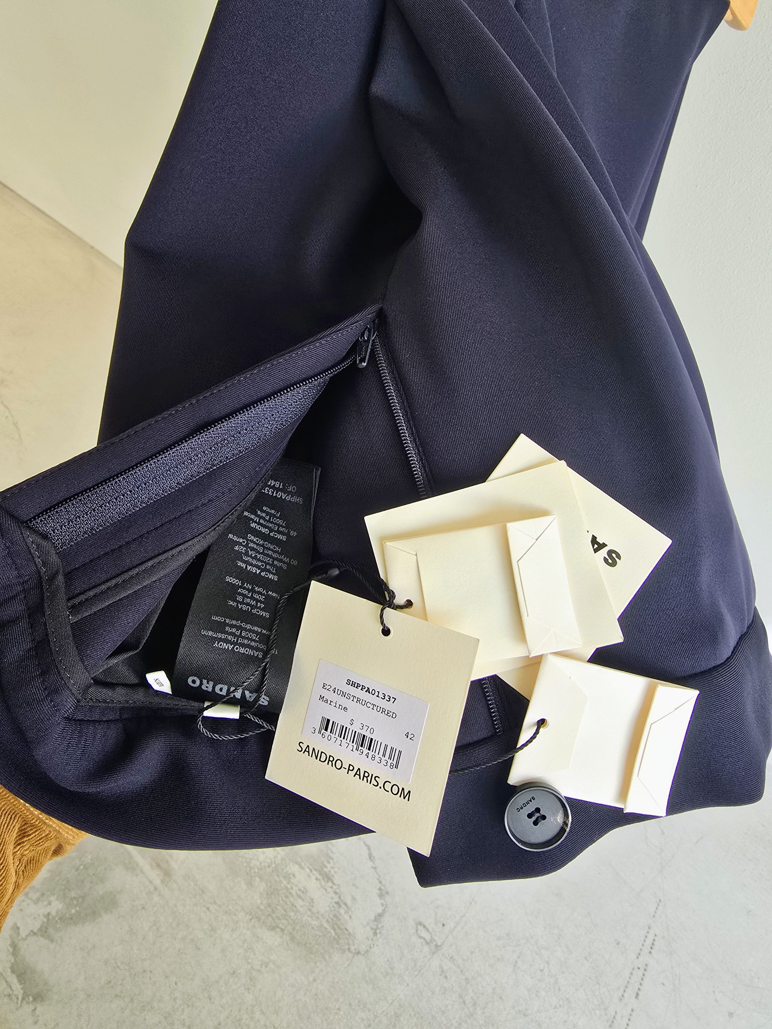 Sandro SANDRO PARIS Navy Suit 46/42 Wool Blend NWT + Garment Bag Size 46R - 4 Thumbnail