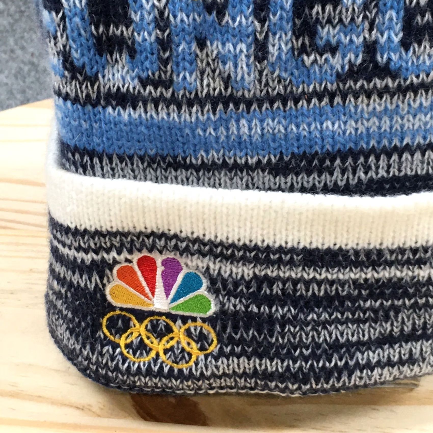 Vintage 2018 Pyeongchang Olympics USA Beanie Mens OS Blue White Pom Pom Knit Winter Hat Size ONE SIZE - 3 Thumbnail
