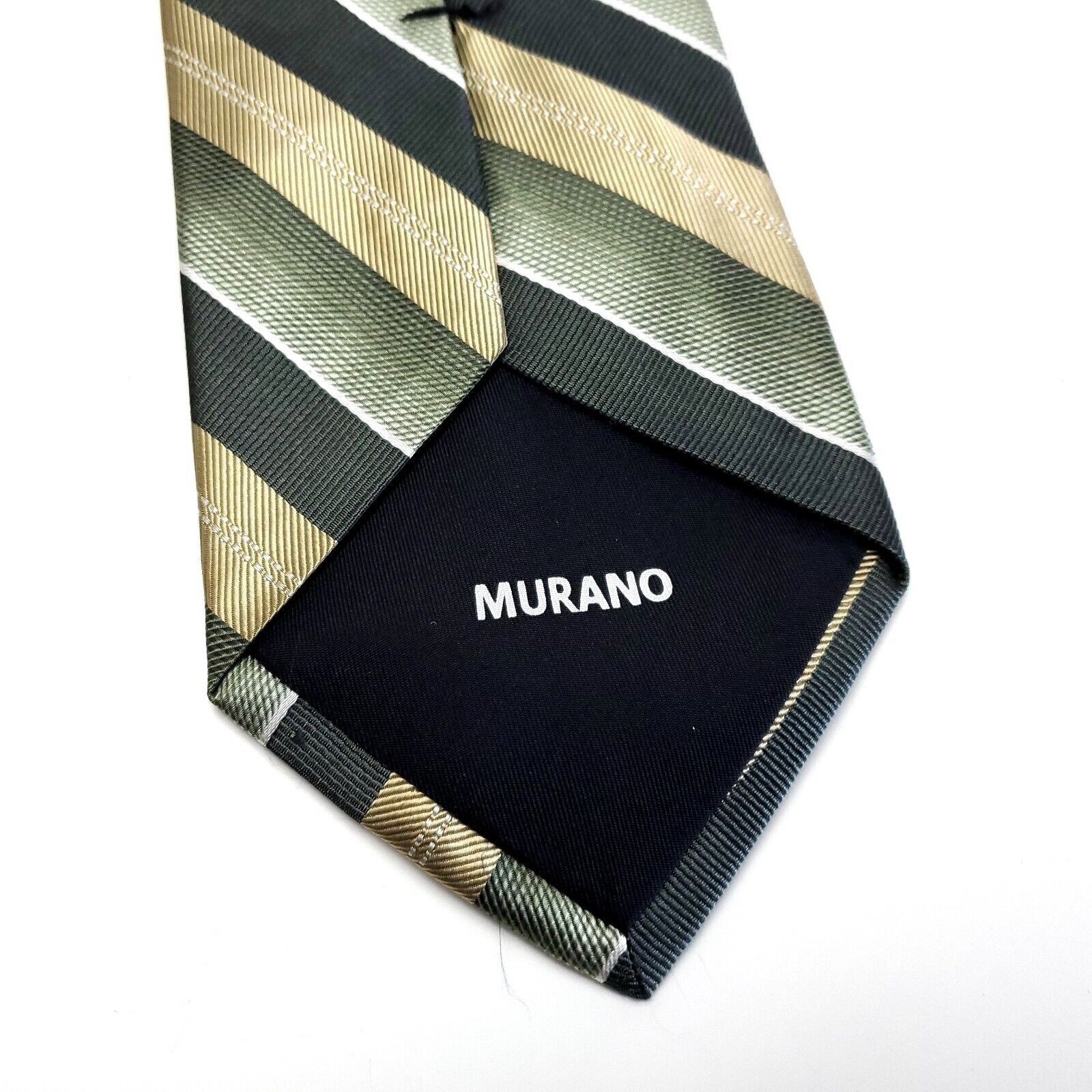 Murano Murano Woven Green Tan Striped Long Silk Tie Size ONE SIZE - 3 Thumbnail