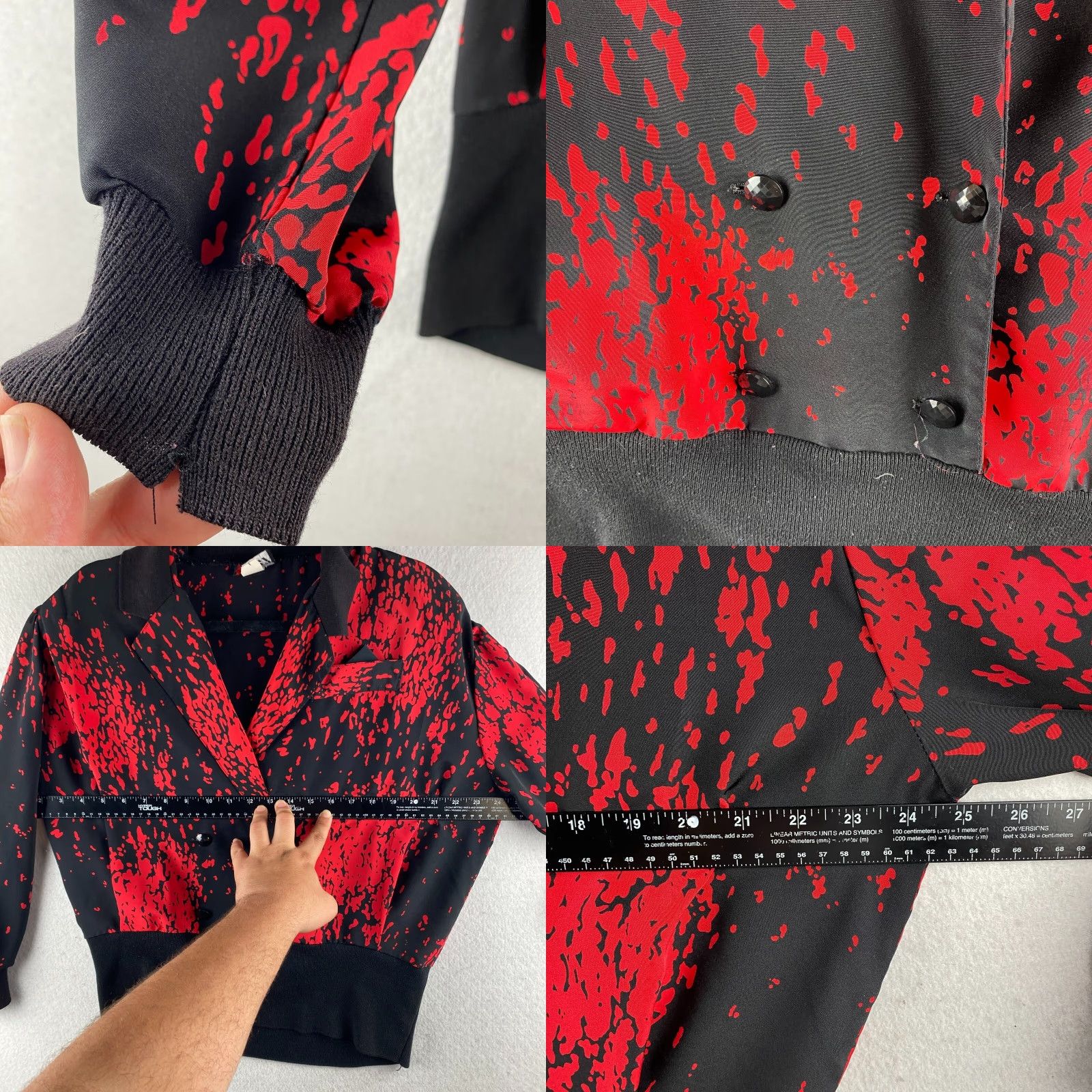 Vintage VINTAGE Miss Maggy Blouse Womens L Black Geometric 80s 90s Shoulder Pad Notch Collar Long Sleeve Casual Party/Cocktail Shirt Womens Size L / US 10 / IT 46 - 8 Thumbnail