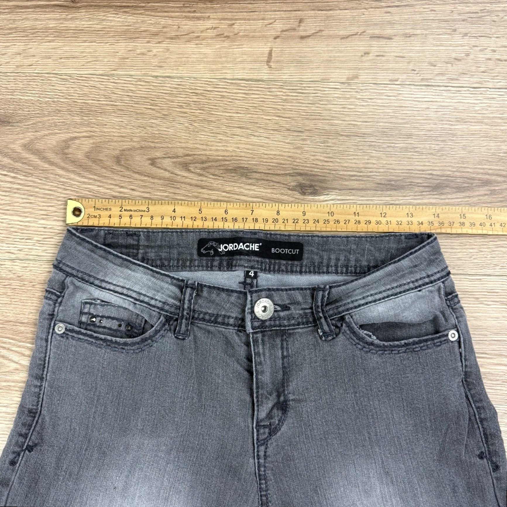 Jordache Jordache Jeans Womens 4 Grey Distressed Bootcut Denim Low Rise 31in Inseam Women Boys Girls Size 27" / US 4 / IT 40 - 4 Thumbnail