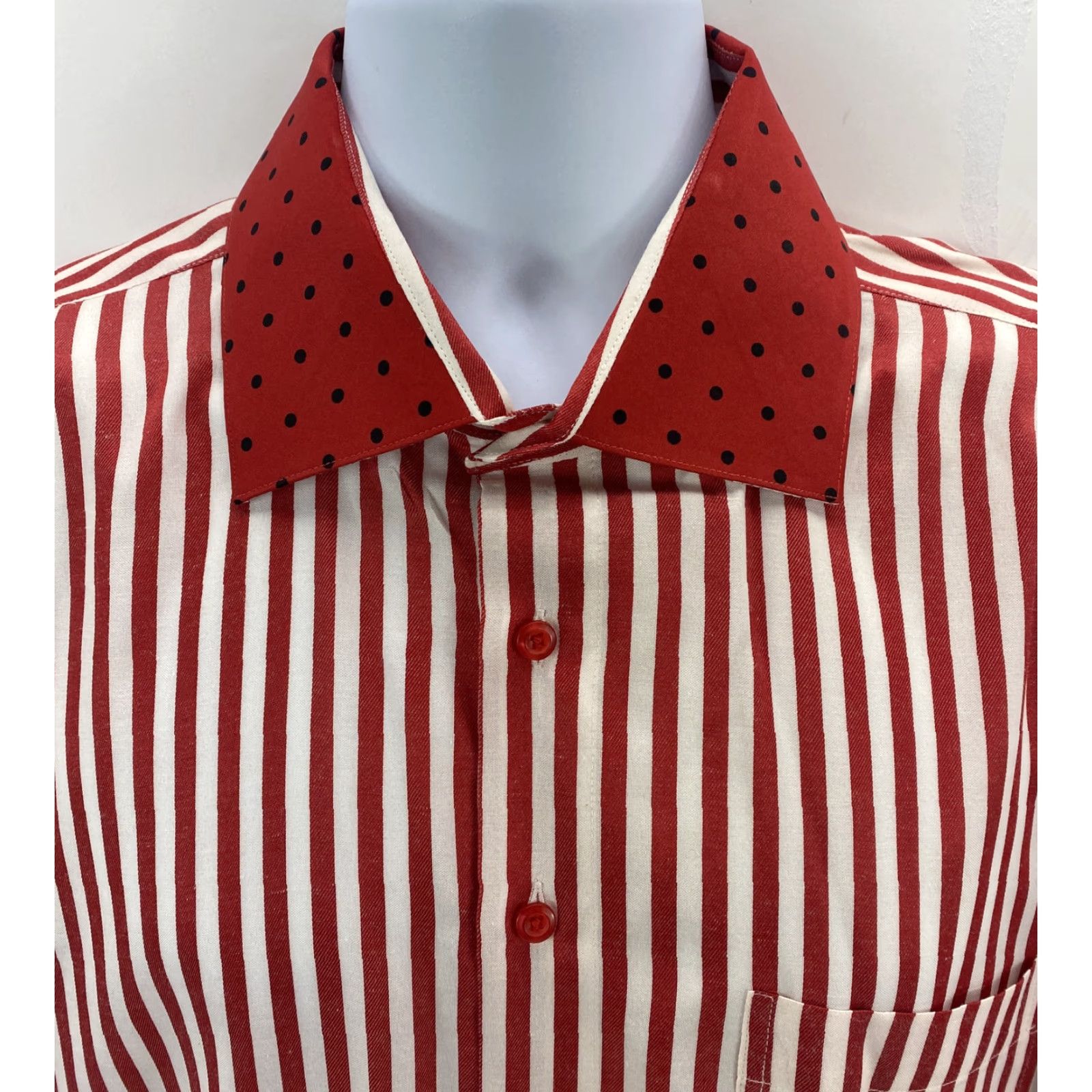 Needles Karl Knox Mens Dress Shirt Red Stripe Flip Cuff 17.5 36/37 Sleeve Pink White Pocket Collared Spread Collar Size US XXL / EU 58 / 5 - 2 Thumbnail