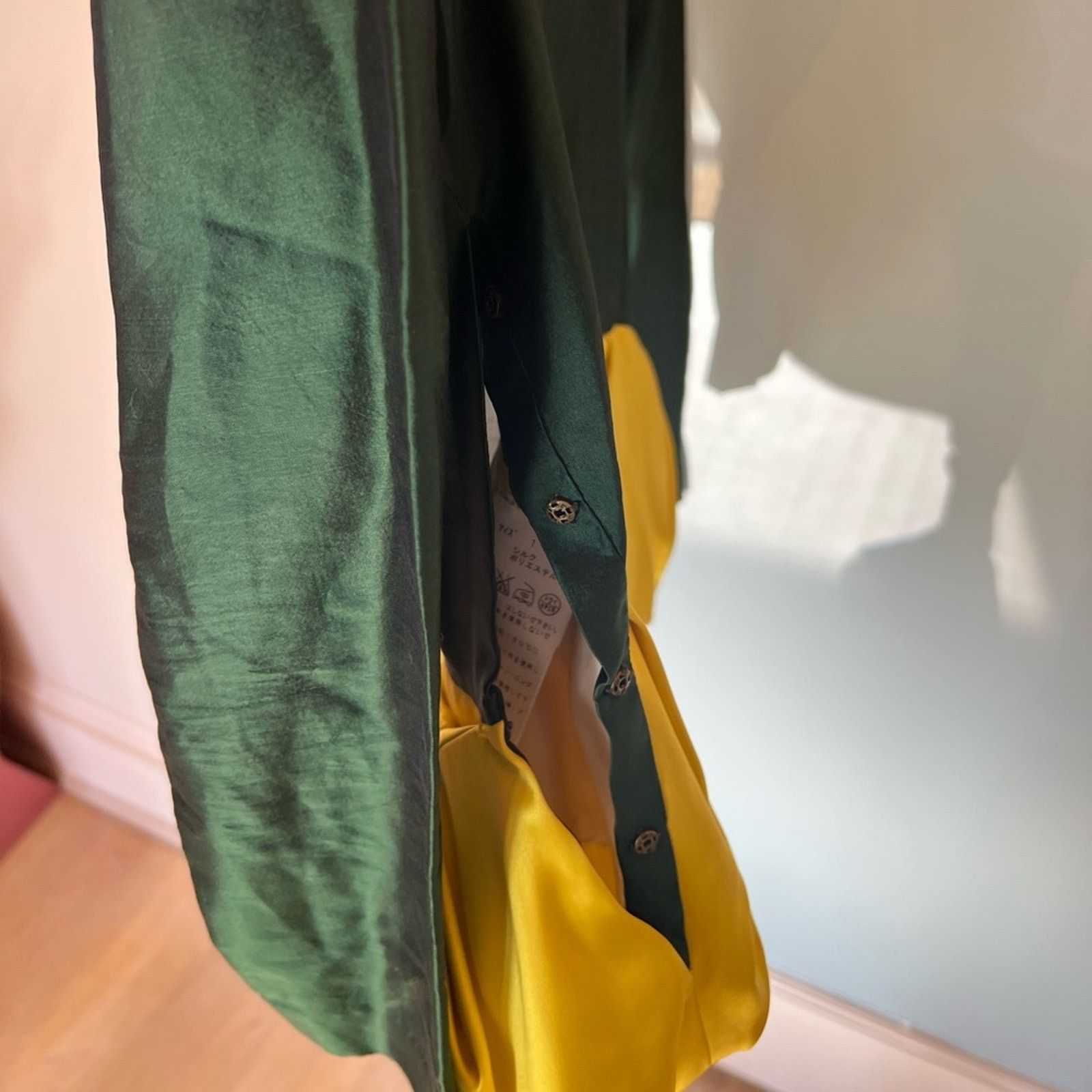 Toga Toga Archives Japanese silk green & yellow blouse pockets Size XS / US 0-2 / IT 36-38 - 9 Thumbnail