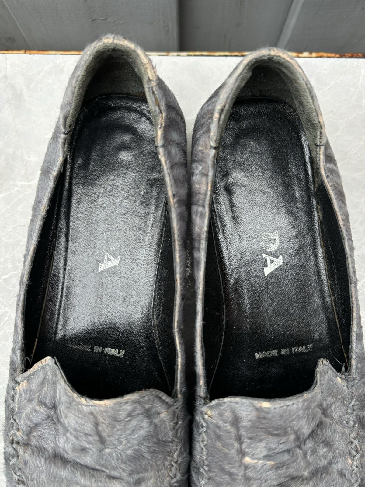 Prada × Vintage 1990s Prada Pony Hair Loafers Vintage Square Toe Fur Womens Size US 7 / IT 37 - 4 Thumbnail