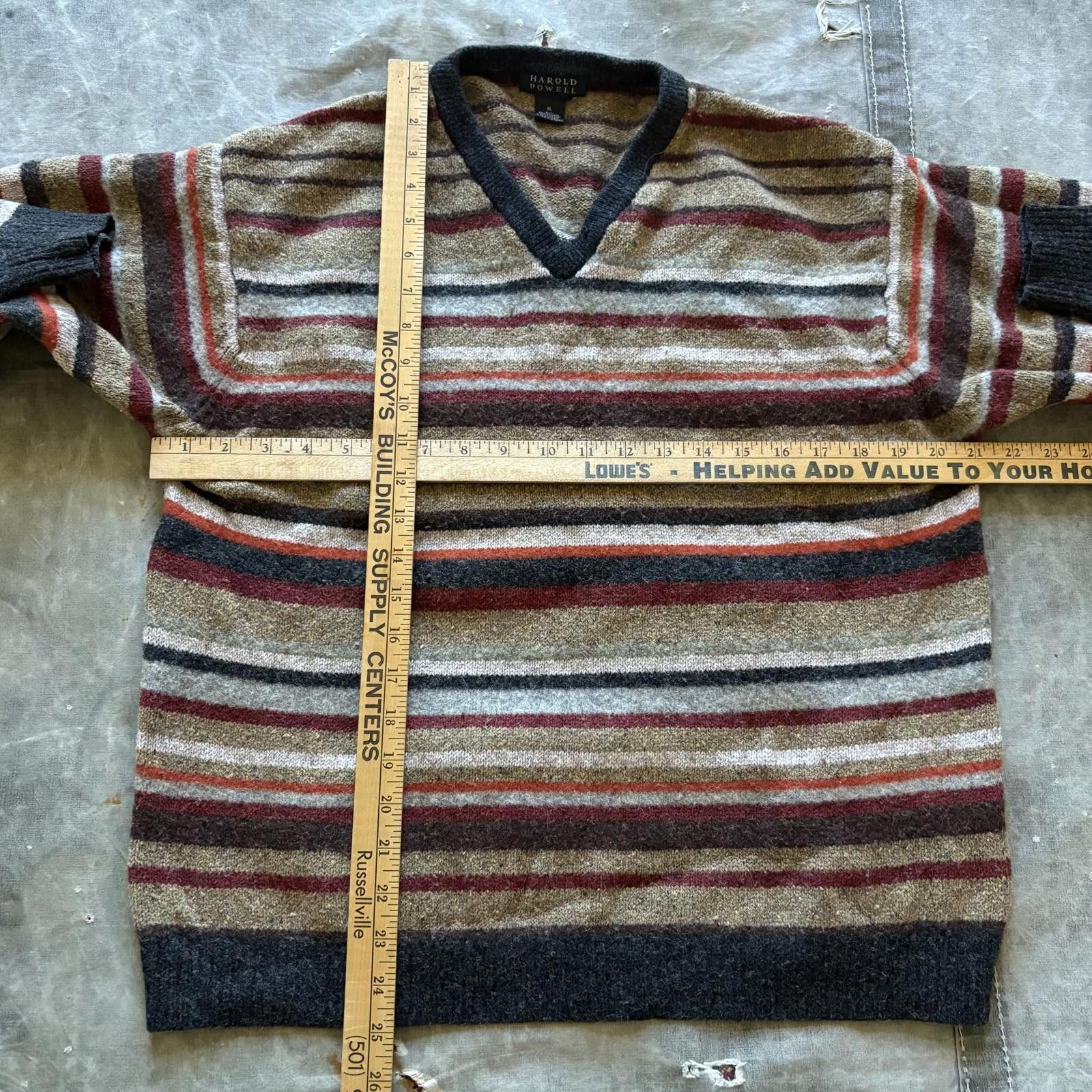 Vintage Vintage 90s Lambswool Knit Striped Unique V-Neck Sweater Size US M / EU 48-50 / 2 - 3 Thumbnail