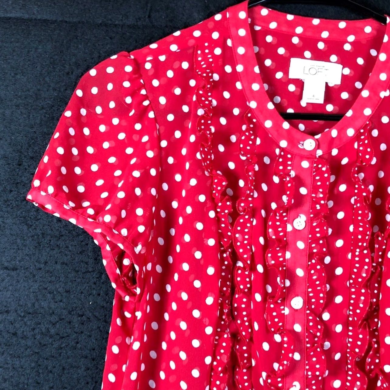 Loft Ann Taylor Loft Blouse Womens Red White Dotted Short Sleeve Sheer Button Down 4 Size S / US 4 / IT 40 - 4 Thumbnail
