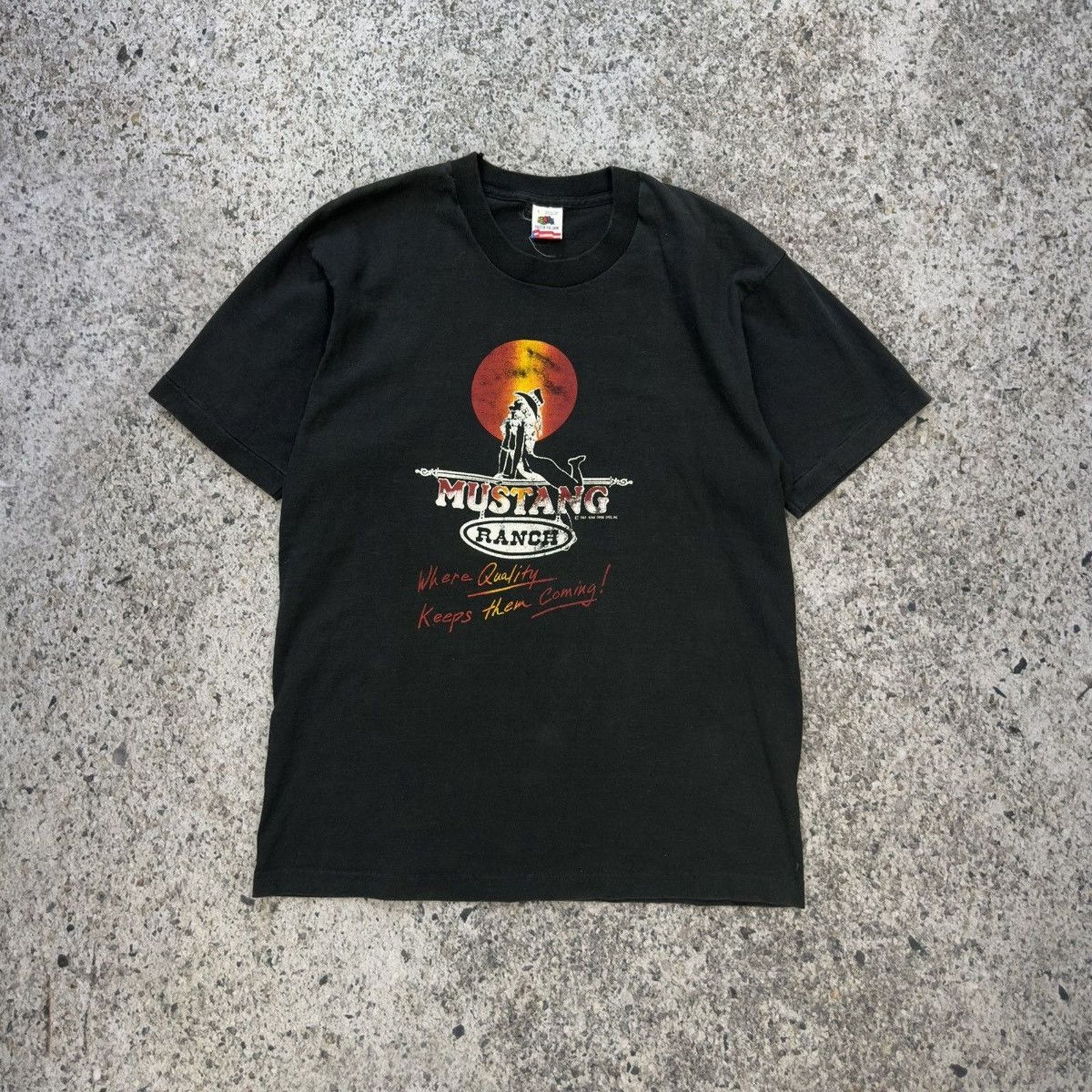 Vintage 90s Mustang Ranch Brothel Shirt Thrashed Faded ERD Grunge Size US L / EU 52-54 / 3 - 1 Thumbnail