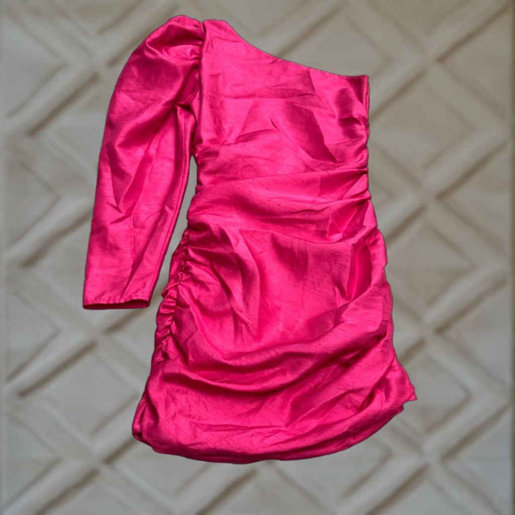 Wilfred Aritzia Dress 2 Pink One Shoulder Ruched Bodycon Mini Puff Sleeve  Womens - wpequipmentugltd.com