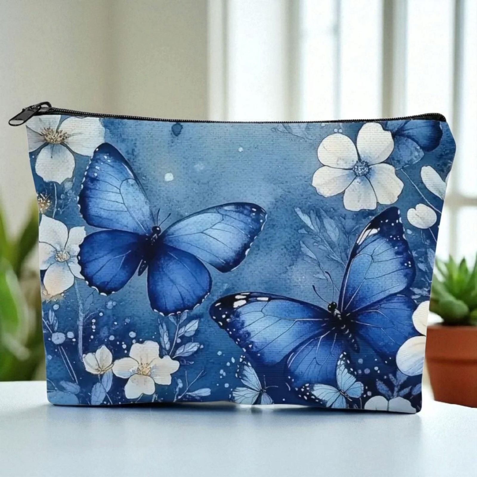 Other Blue Butterfly Floral Cosmetic Bag - Makeup Organizer Size ONE SIZE - 1 Thumbnail