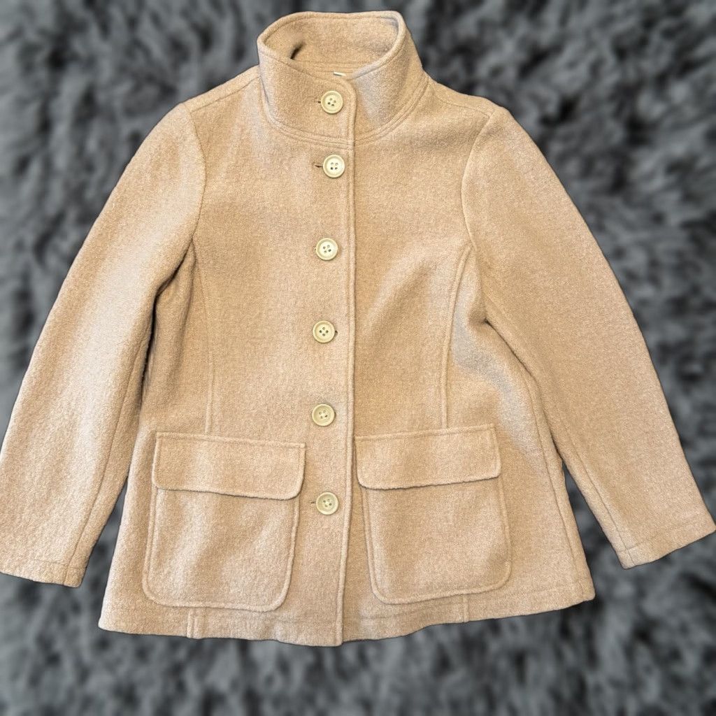 Vintage VINTAGE L.L. Bean Peacoat Beige Wool Bellandi Wind Wool City Classic Preppy Minimalist Mature Women Petite Medium Button Up Italy/Sleeve hole noted Size M / US 6-8 / IT 42-44 - 1 Thumbnail