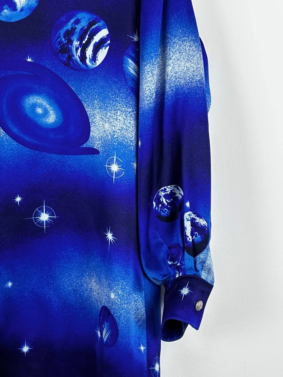 Escada × Vintage 90s Escada Margaretha Ley Blue Space Abstract Silk Blouse Size XS / US 0-2 / IT 36-38 - 5 Thumbnail