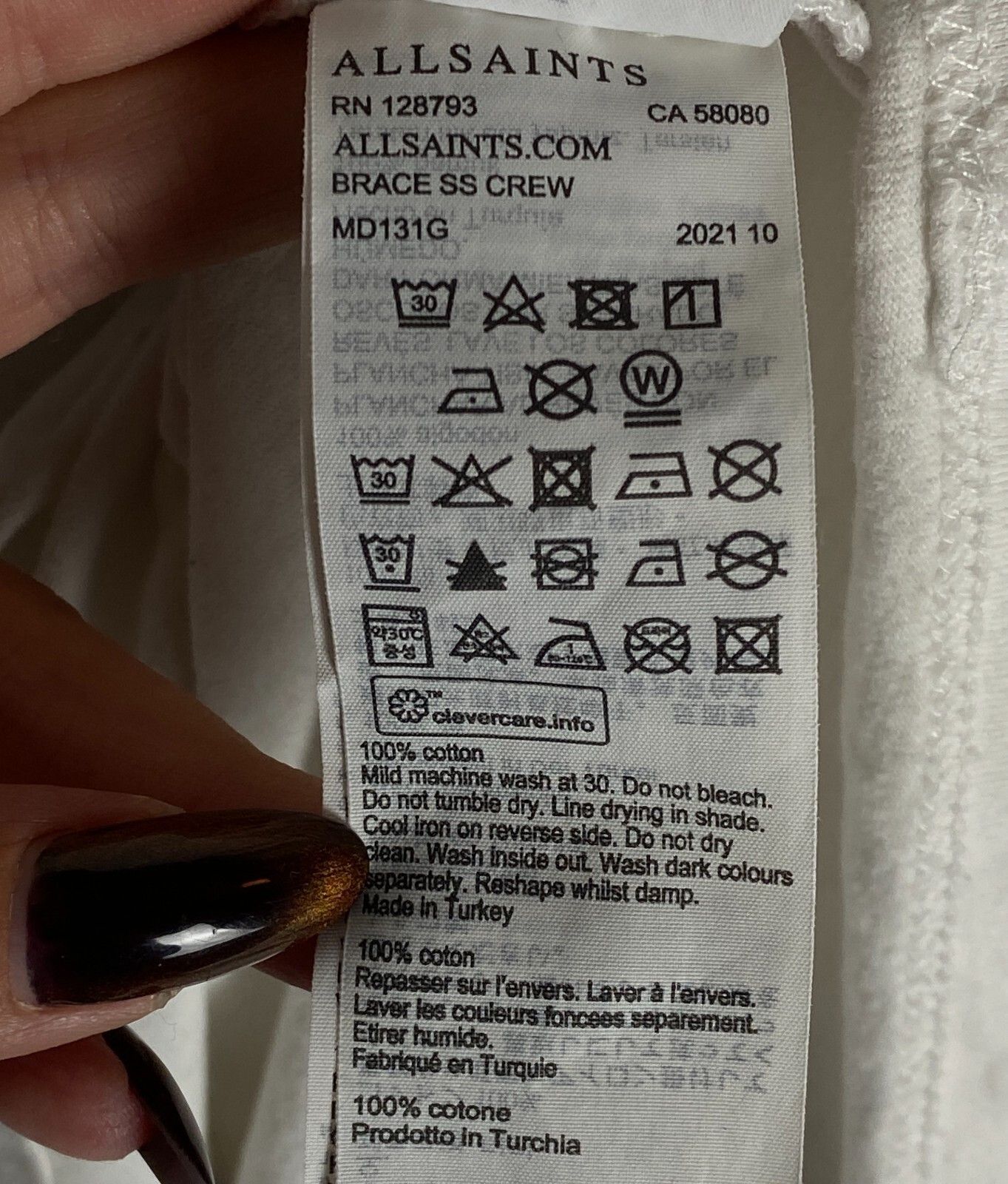 Allsaints Allsaints Tee Men's Size L White Short Sleeve ` Size US L / EU 52-54 / 3 - 10 Thumbnail