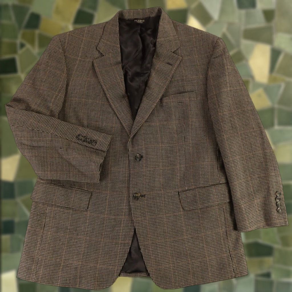 Jos. A. Bank Blazer Men’s 44S Beige Black Houndstooth Check Wool Single-Breasted Classic 80s 90s