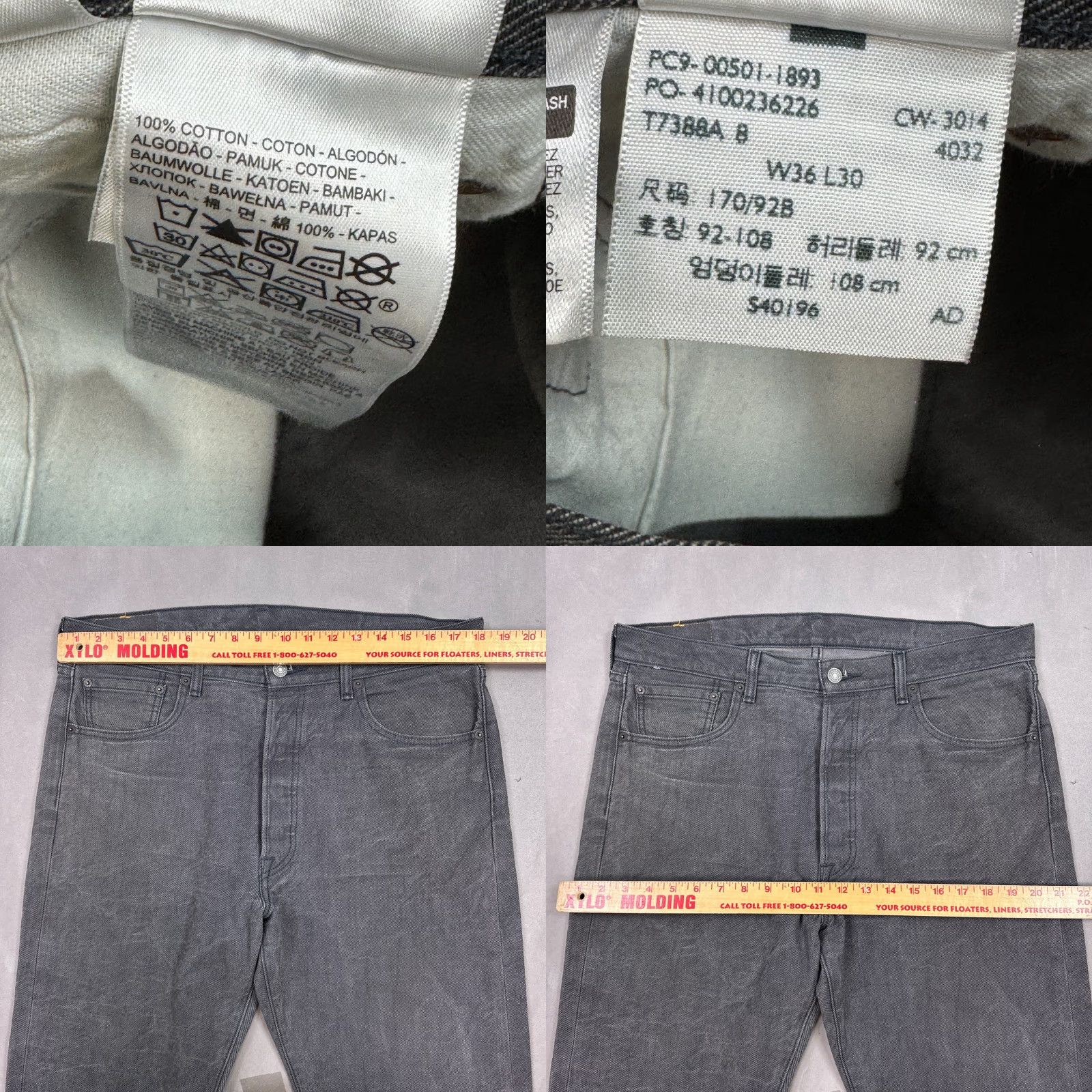 Levi's Levi's 501 Jeans Mens Regular 36x30 Black Denim Straight Button Fly Pants Dark Wash Size US 36 / EU 52 - 8 Thumbnail