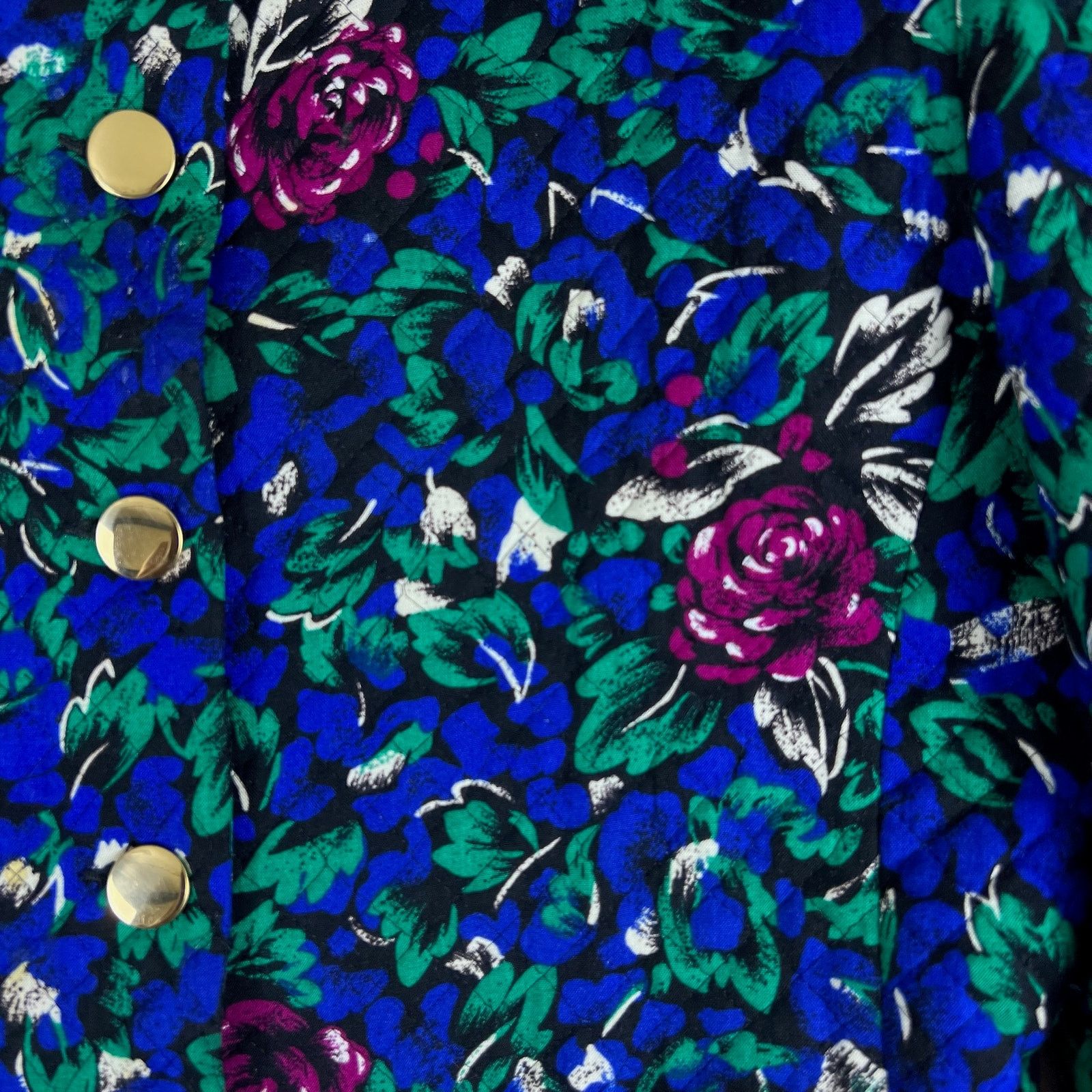 Vintage Vintage 80s Floral Quilted Jacket 16 | Blue Gold Glam Luxe Size XXL / US 16-18 / IT 52-54 - 15 Thumbnail