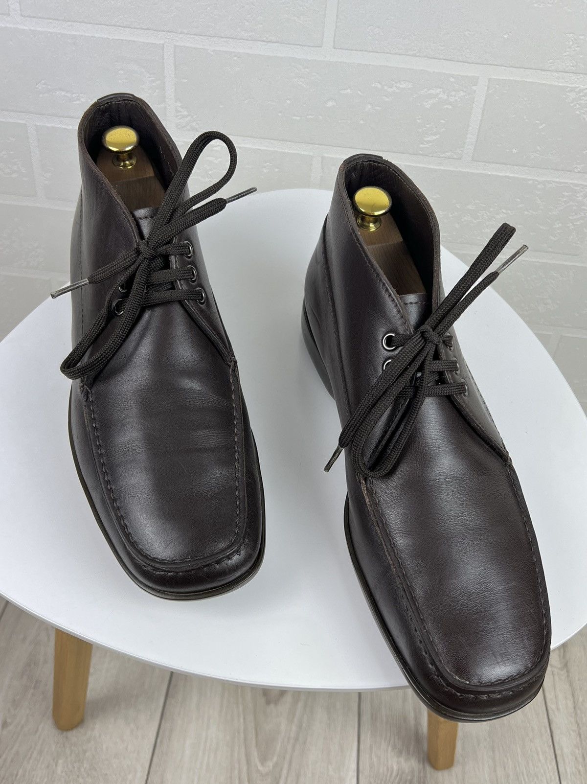 Prada Boots Leather Shoes Rubber Sole Red Tab Brown MenS, Men's (Size 10)