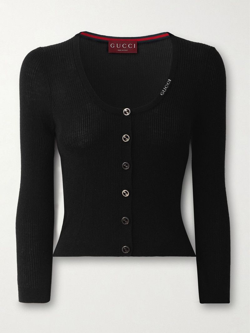 Gucci o1la5ras0526 Extra Fine Rib Wool And Silk Cardigan in Black Size XS / US 0-2 / IT 36-38 - 1 Thumbnail