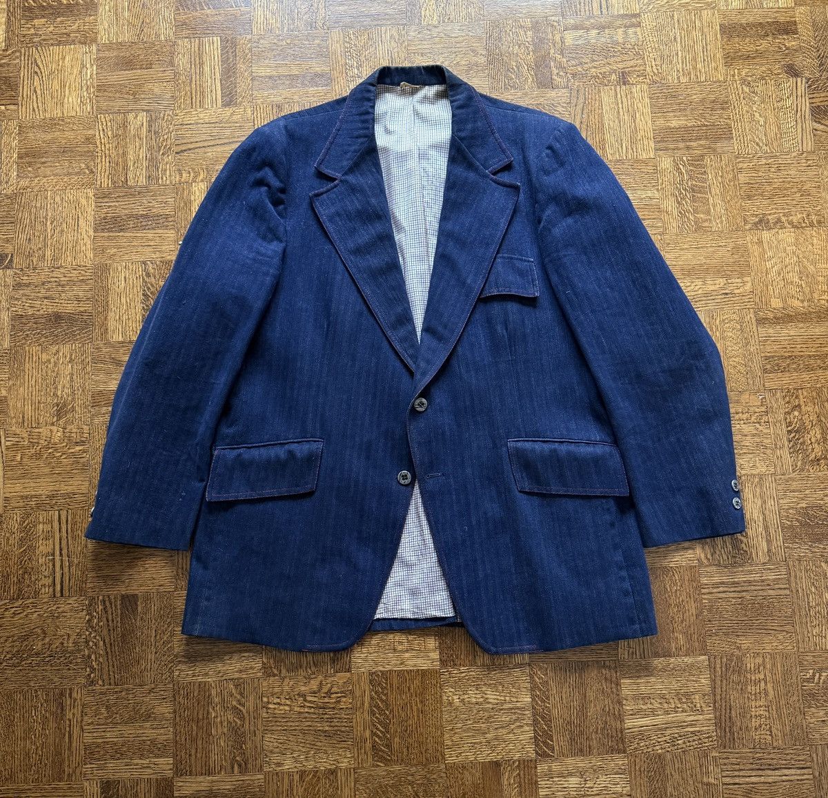 Vintage Vintage 70s Hudson's Darwood Textured Herringbone Blazer Size US L / EU 52-54 / 3 - 1 Thumbnail