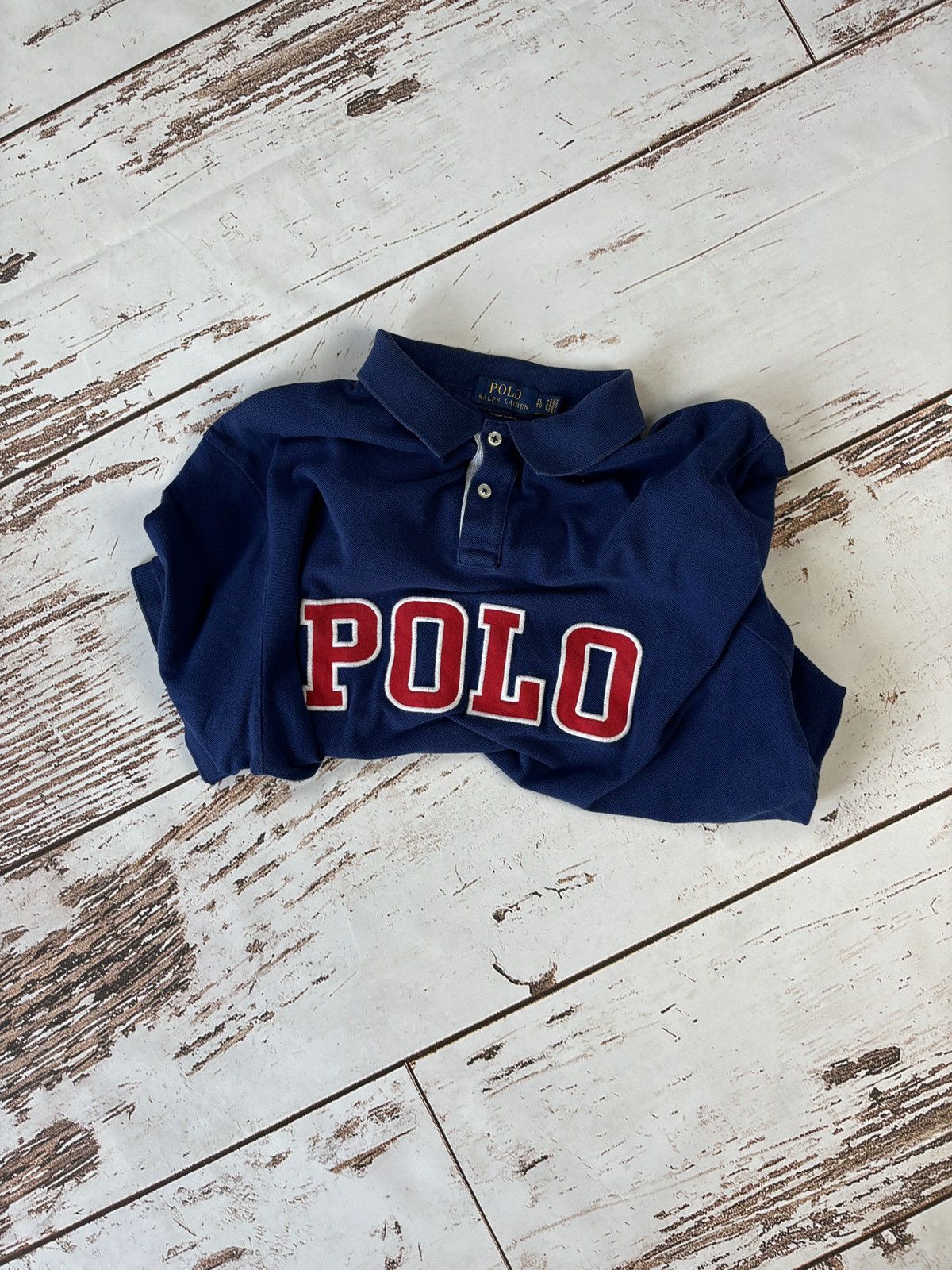 Polo Ralph Lauren × Ralph Lauren Polo Ralph Lauren Spellout Logo Vintage Polo Shirt Vint Size US XL / EU 56 / 4 - 6 Thumbnail