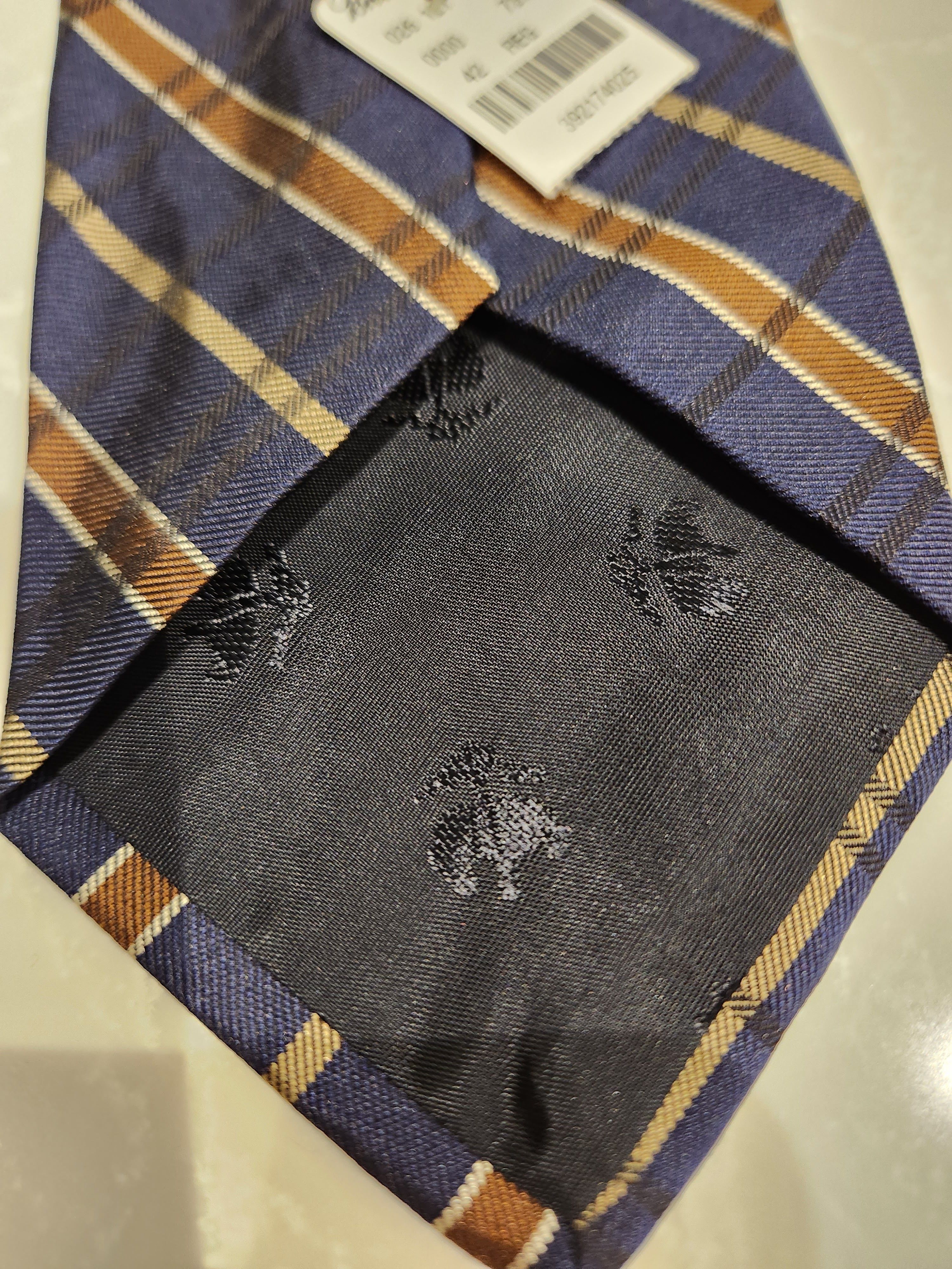 Brooks Brothers Makers and Merchants Gold Burnt Orange Navy Tie Size ONE SIZE - 5 Thumbnail