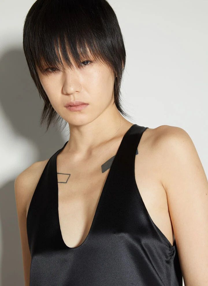 Saint Laurent Paris oc11z1025 Tank Top in Silk Satin Crepe in Black Size S / US 4 / IT 40 - 3 Thumbnail
