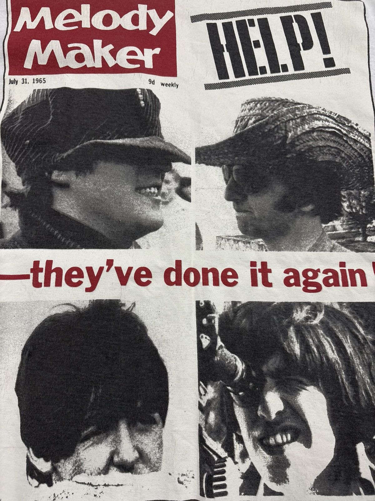 Band Tees Vintage 80s The Beatles Melody Maker Help Promo T-shirt Tour Size US XL / EU 56 / 4 - 7 Thumbnail