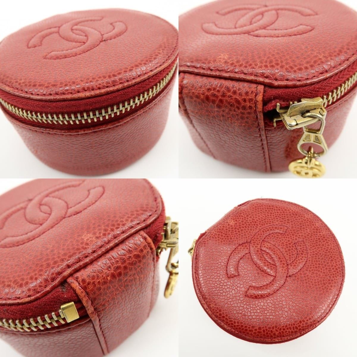 Chanel Chanel CC Logo Caviar Leather Cosmetic Pouch Red Size ONE SIZE - 5 Thumbnail