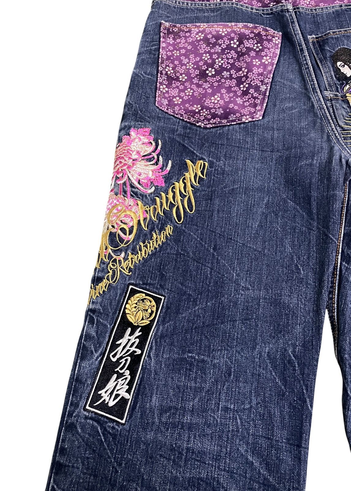 Japanese Brand Vintage Divine Retribution Multi Pocket Sukajan Jeans 1990s Size US 32 / EU 48 - 5 Thumbnail