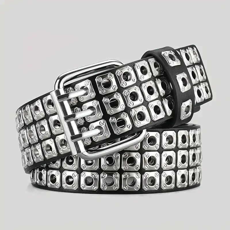 Leather Retro Square Rivet PU Leather Belt Size ONE SIZE - 1 Thumbnail