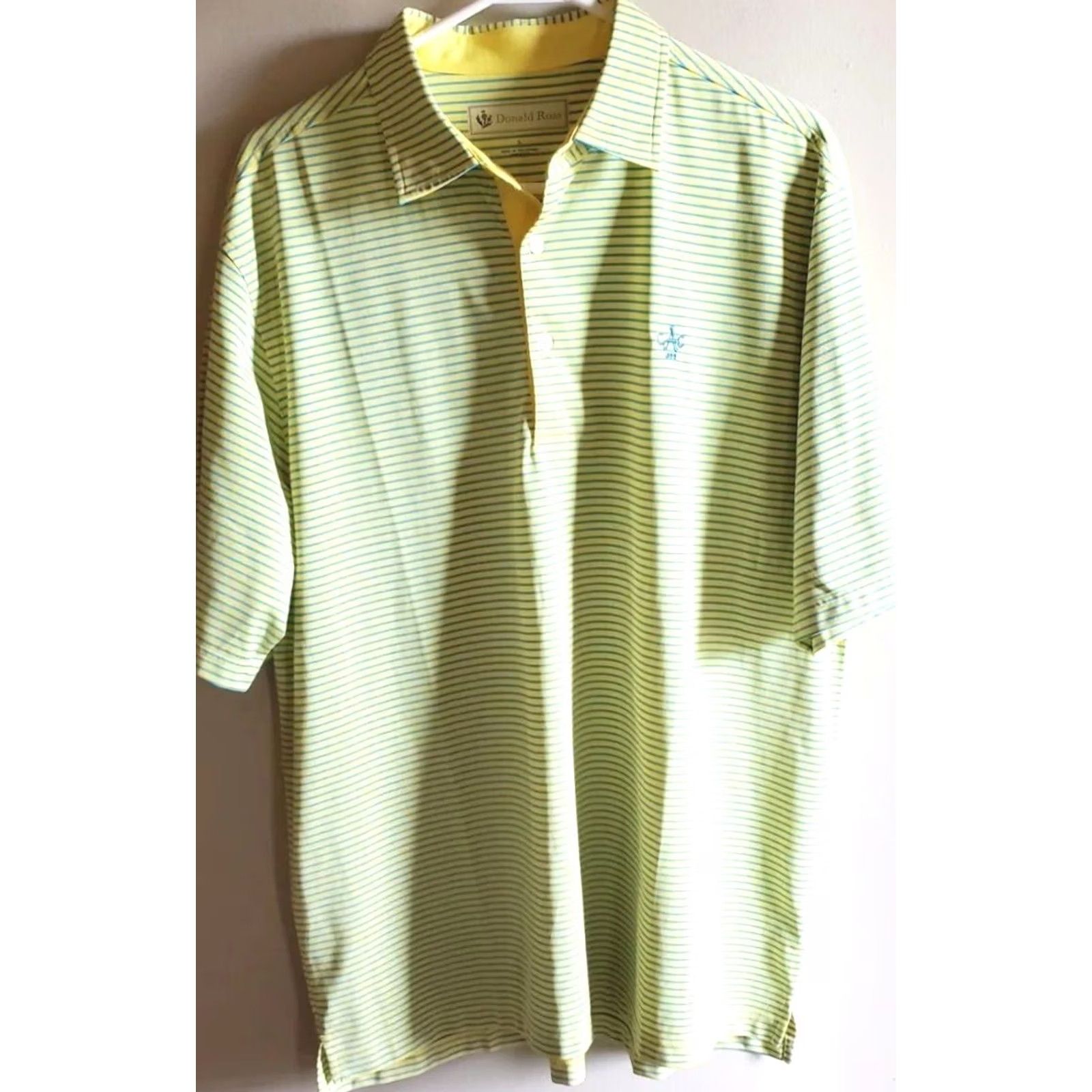 Vintage Donald Ross Mens L Polo Golf Short Sleeve Shirt Neon Yellow with Blue Stripes Size US L / EU 52-54 / 3 - 2 Thumbnail