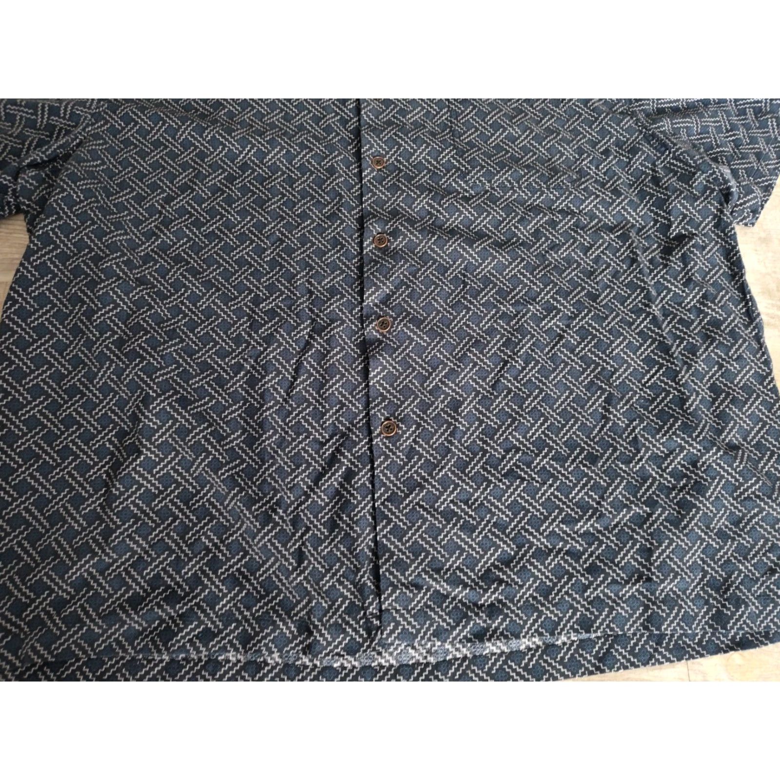 Nat Nast Nat Nast Button-Up Shirt Mens 2XL Blue Geometric Silk Blend Short Sleeve Casual Nautical Size US XXL / EU 58 / 5 - 2 Thumbnail