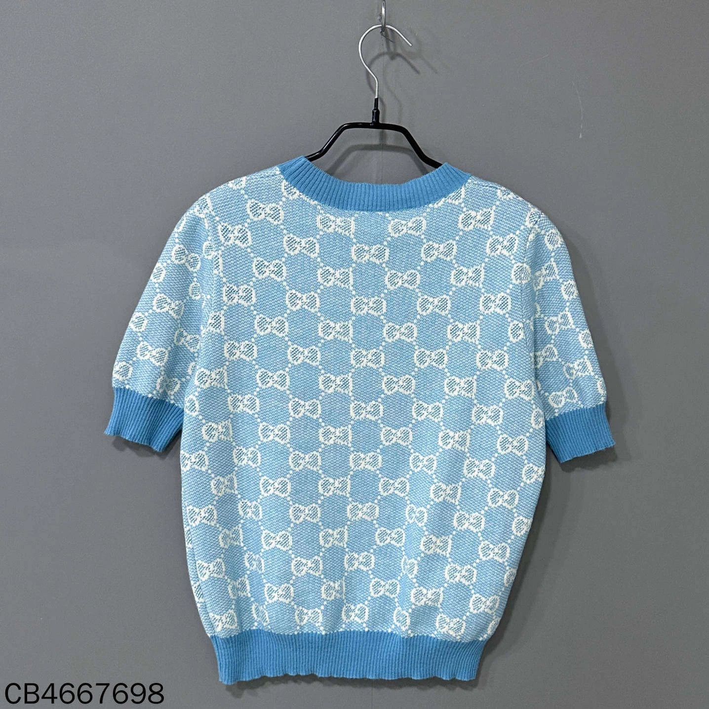 Gucci GUCCI Sky Blue All-Over Print Knit Short-Sleeve S Size S / US 4 / IT 40 - 3 Thumbnail