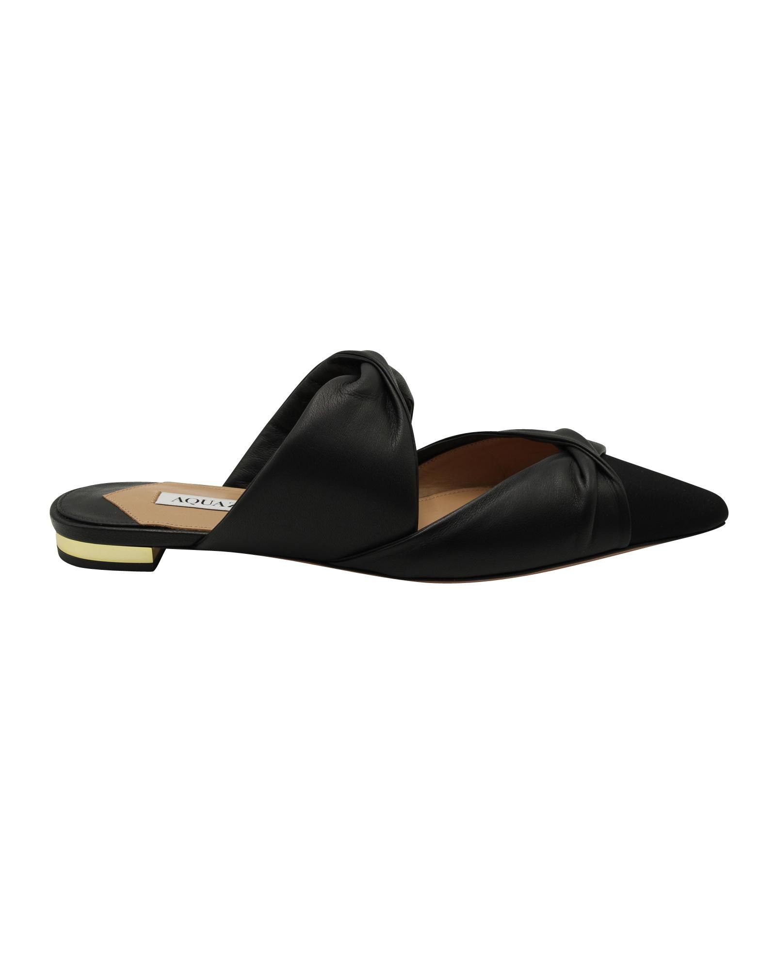 image of Black Leather Twist Flat Mule Shoess By Aquazzura, Women's (Size 6)