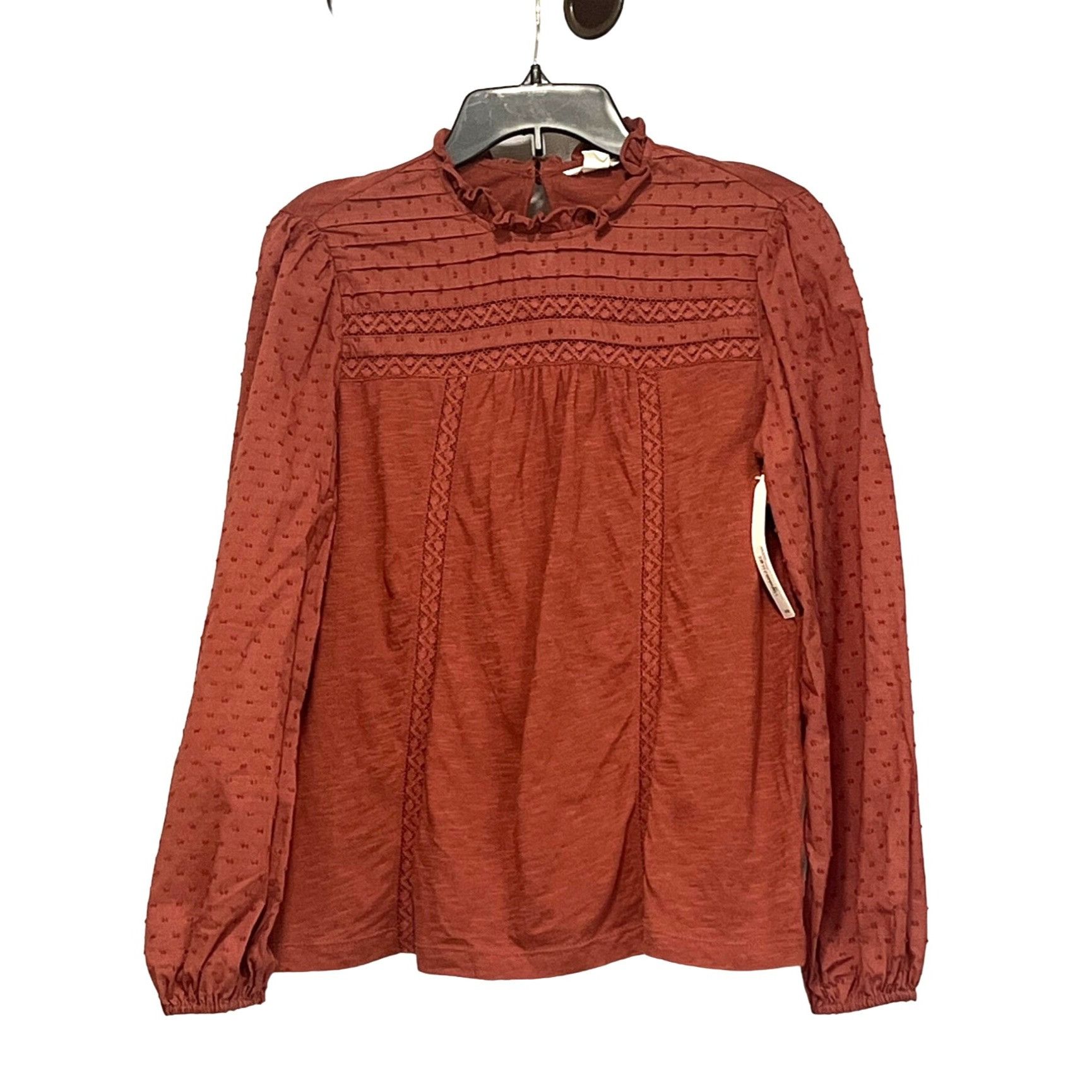 Other Caslon Pintuck Lace Detail Long Sleeve Cotton Blouse, Brown Size XS / US 0-2 / IT 36-38 - 10 Thumbnail