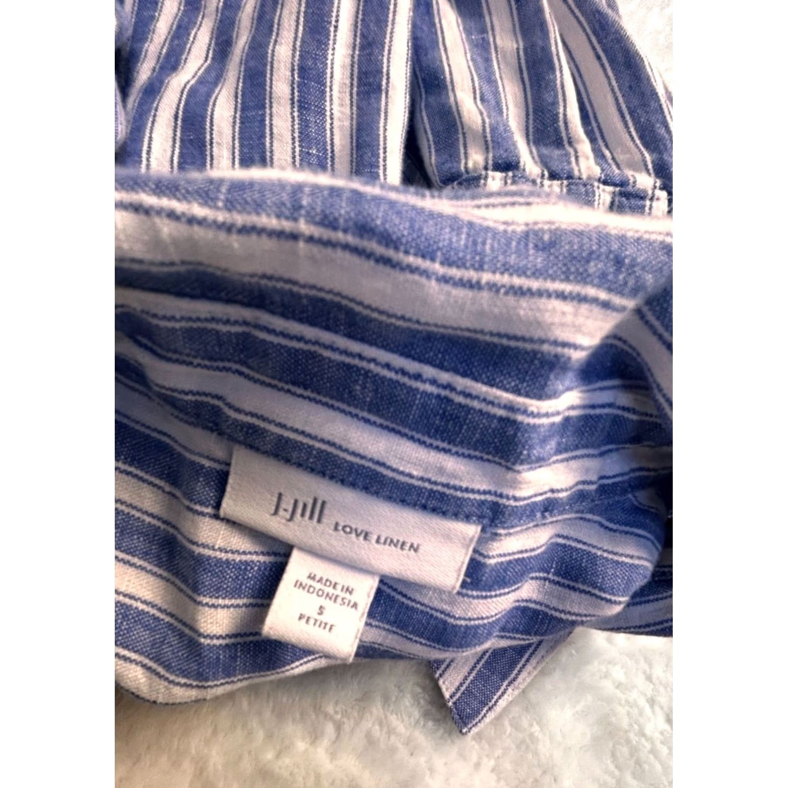 J. Jill J.Jill Love Linen Blue Striped Button-Up Shirt Small Petite Long Sleeve Womens Shirt Size S / US 4 / IT 40 - 3 Thumbnail