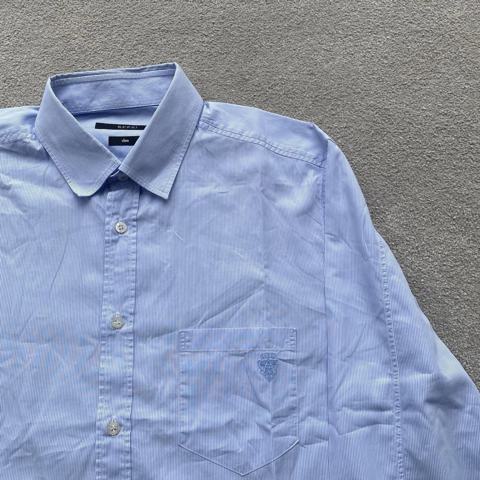 Gucci Gucci Embroidered Logo Pinstripe Button Up Shirt 40/15.75 Size US M / EU 48-50 / 2 - 2 Thumbnail
